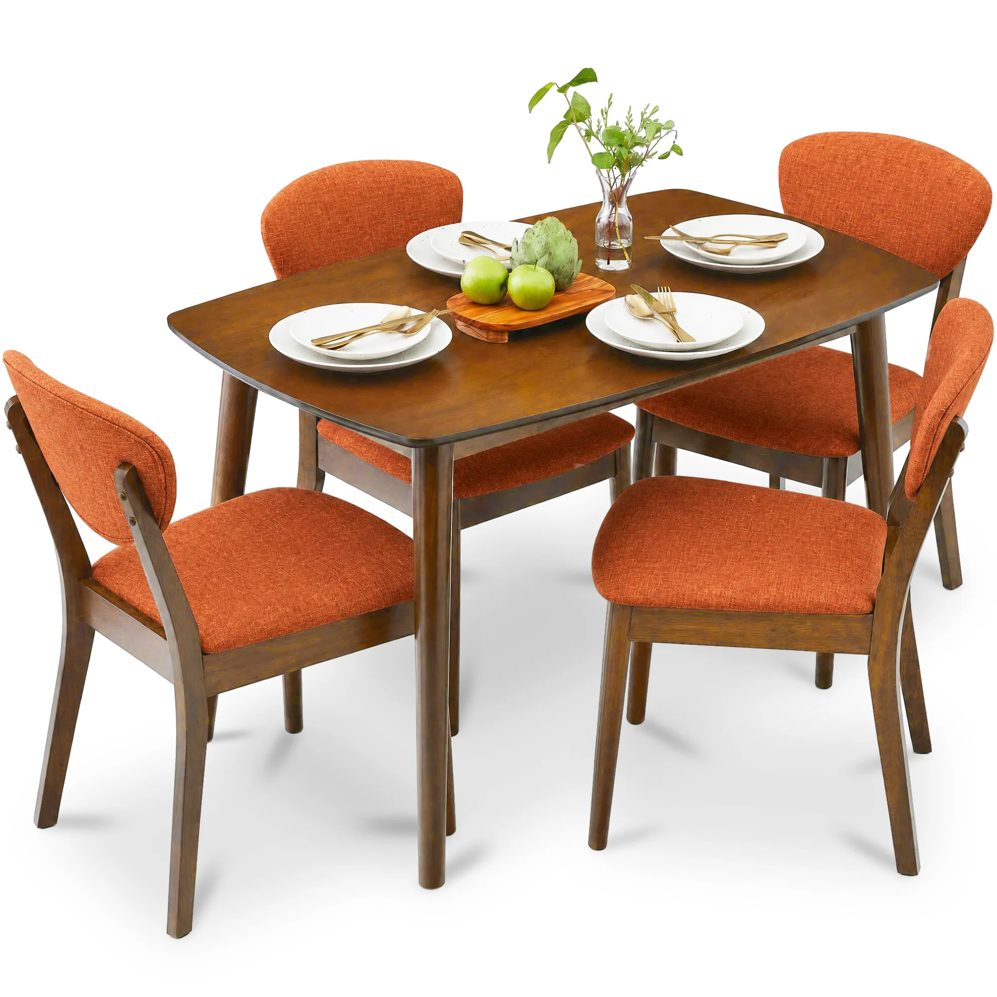 5-Piece Wooden Mid-Century Modern Dining Set w/ 4 Chairs, Padded Seat & Back - Image 50