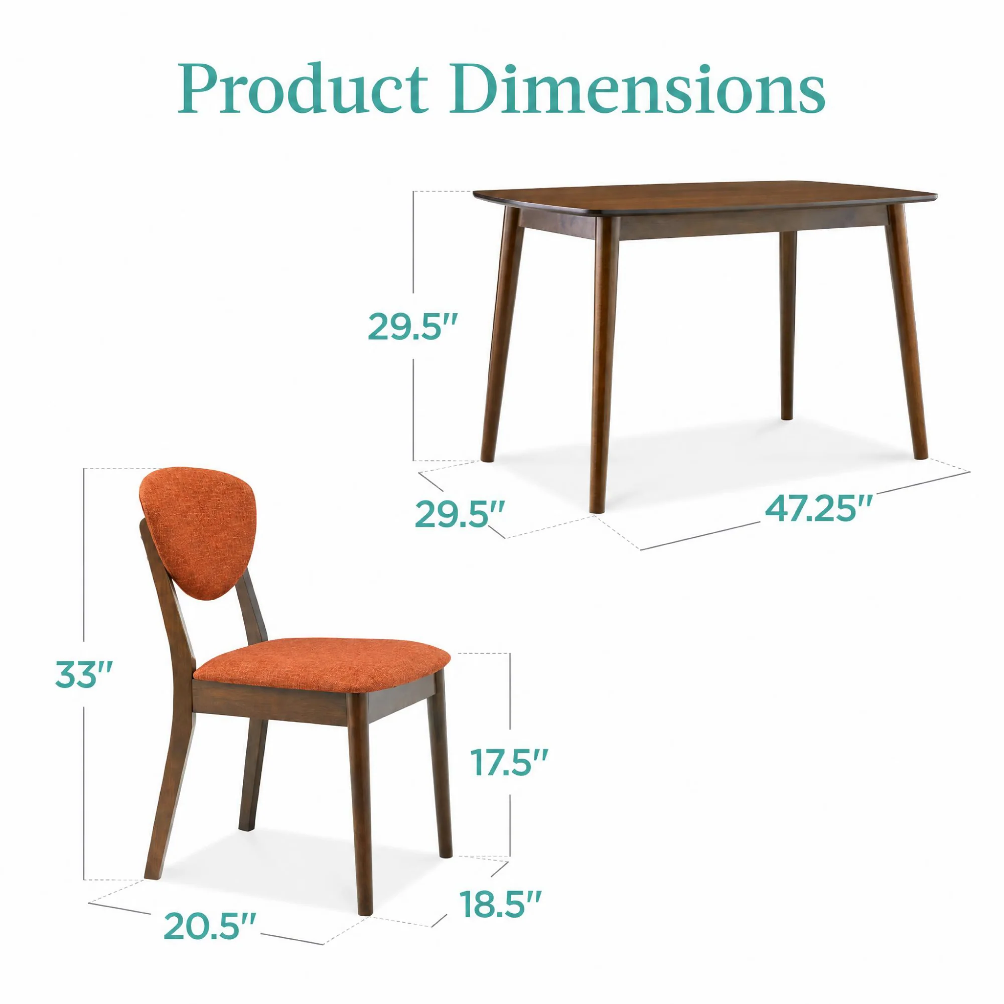 5-Piece Wooden Mid-Century Modern Dining Set w/ 4 Chairs, Padded Seat & Back - Image 56