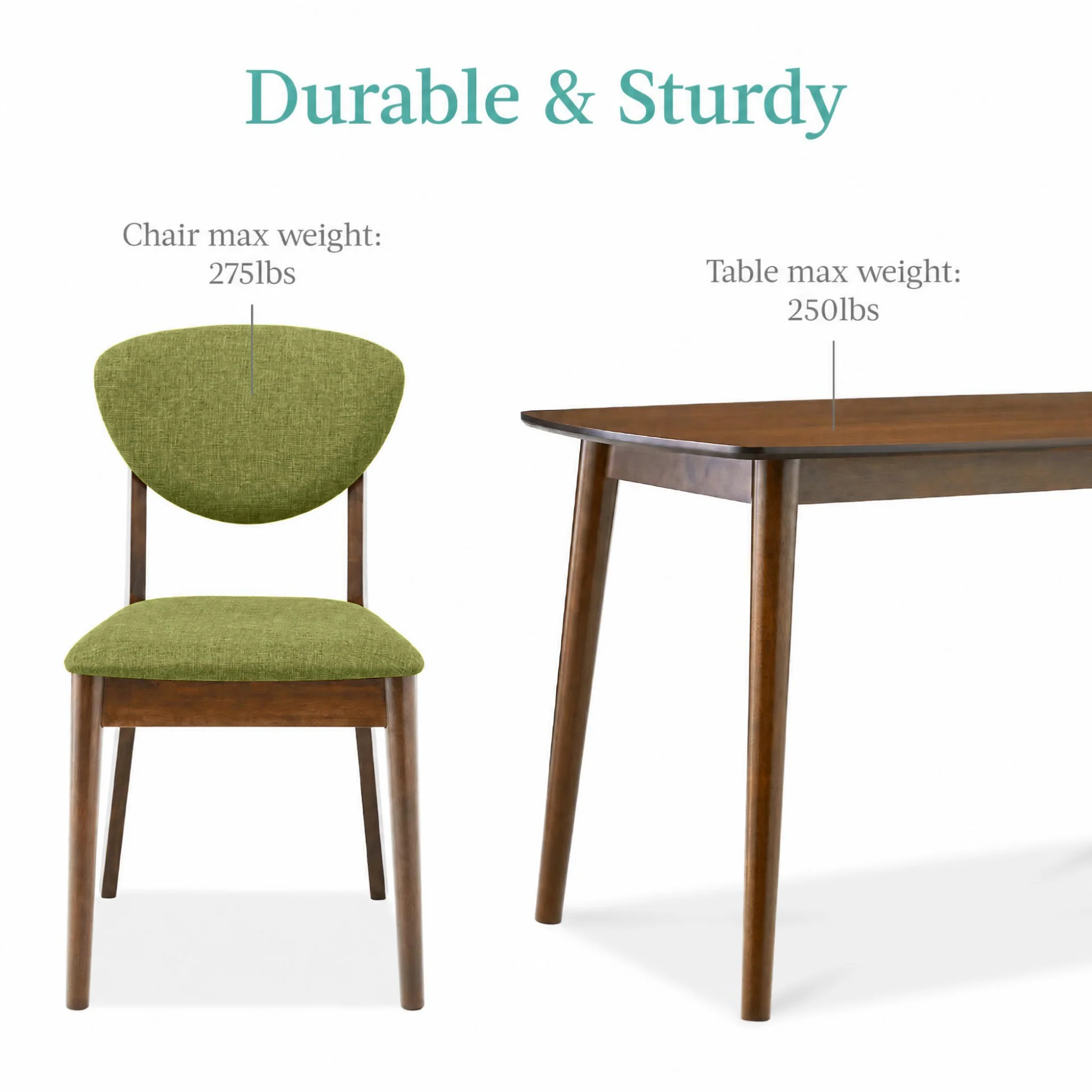 5-Piece Wooden Mid-Century Modern Dining Set w/ 4 Chairs, Padded Seat & Back - Image 6