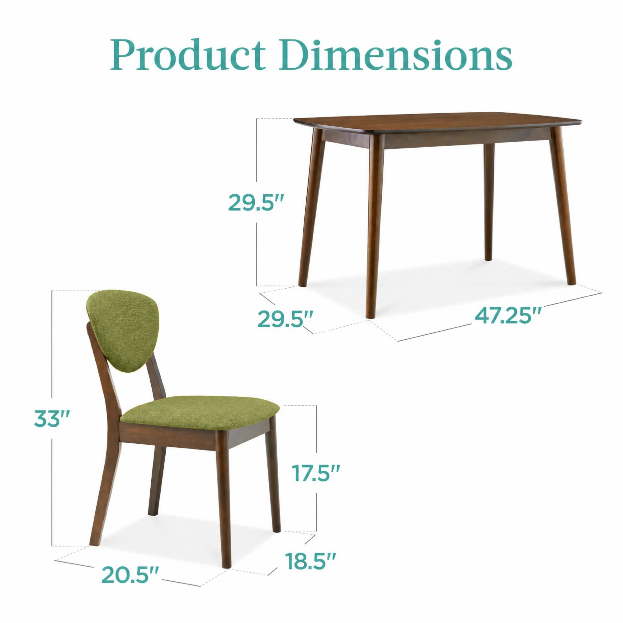5-Piece Wooden Mid-Century Modern Dining Set w/ 4 Chairs, Padded Seat & Back - Image 7