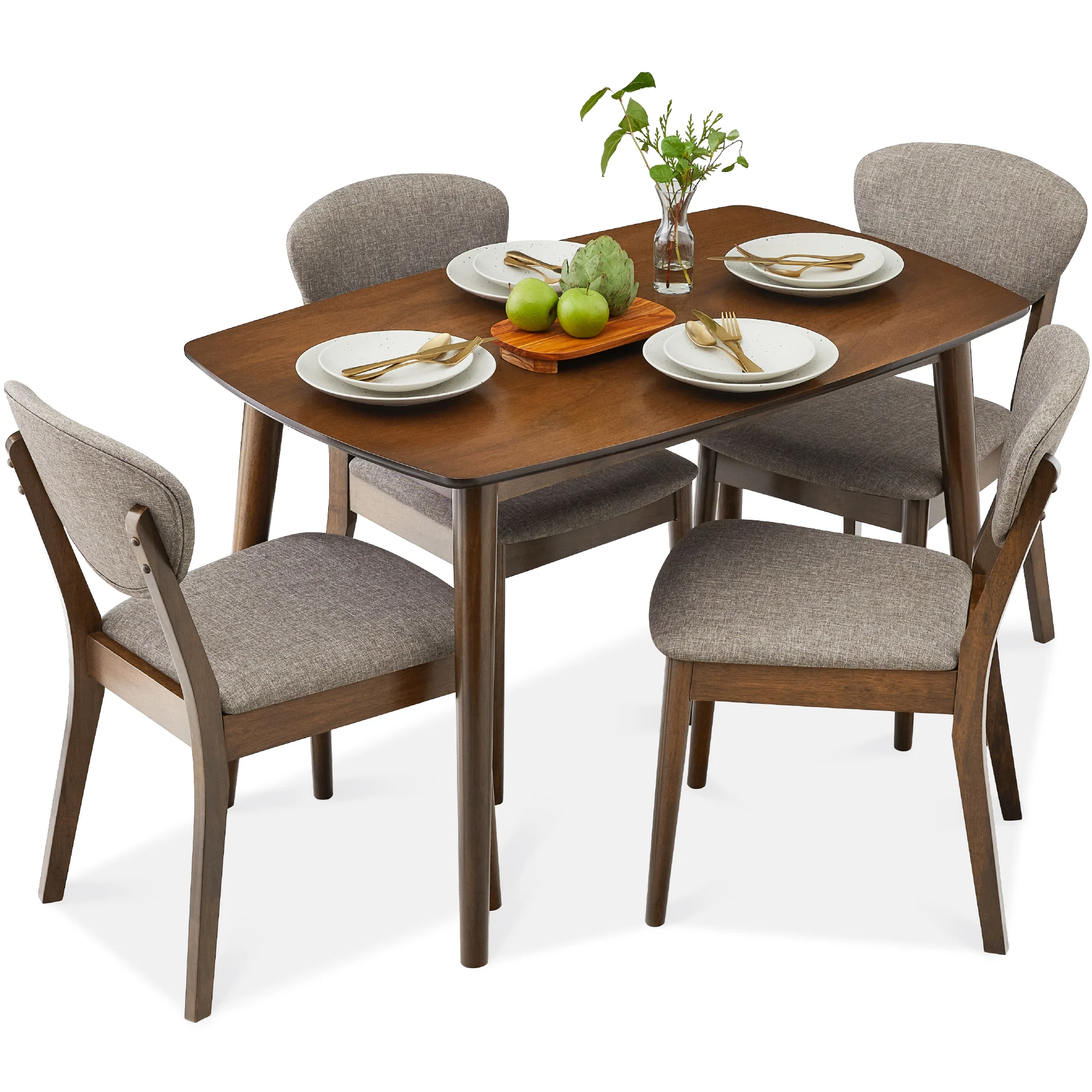 5-Piece Wooden Mid-Century Modern Dining Set w/ 4 Chairs, Padded Seat & Back - Image 8