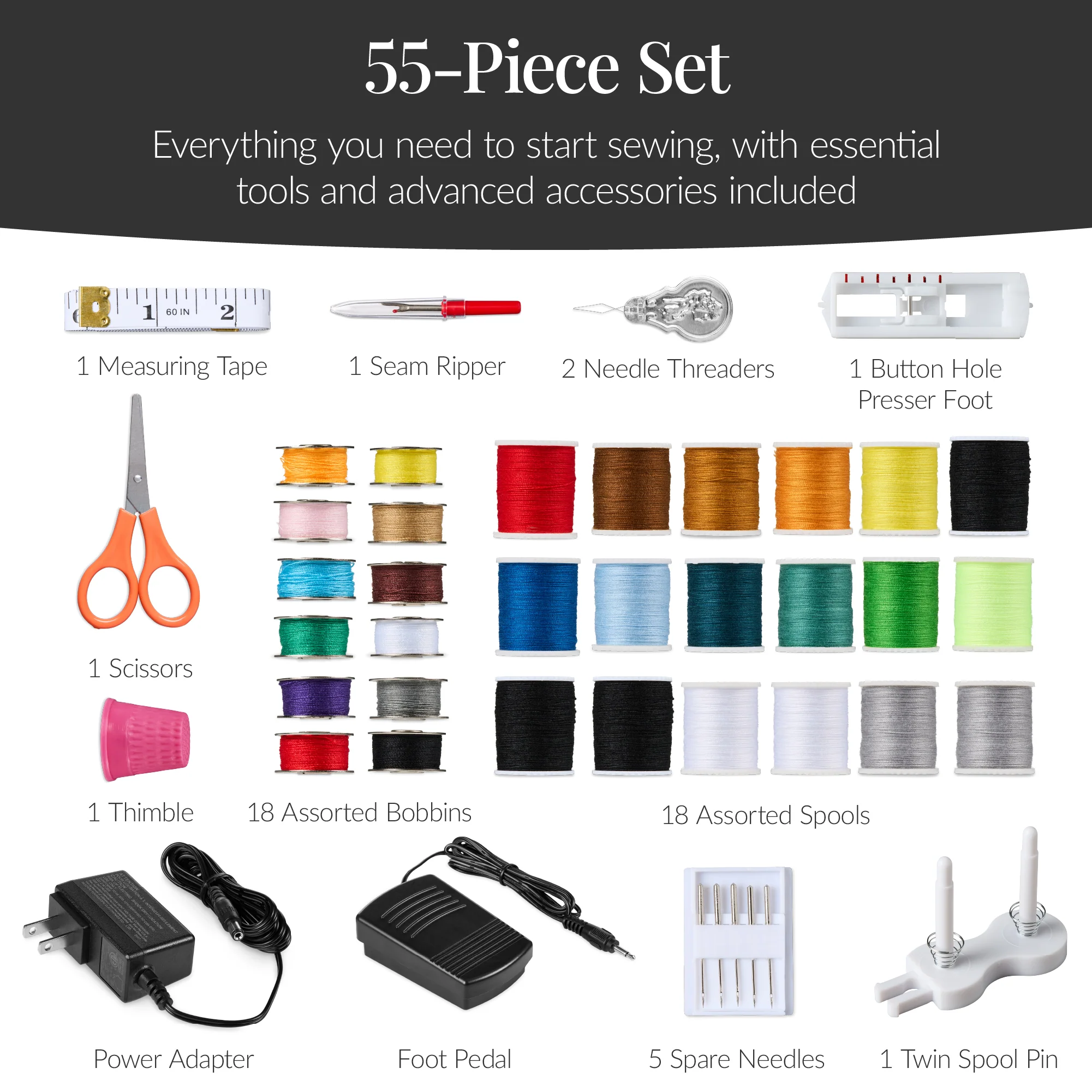 55-Piece Sewing Machine Kit for Beginners w/ 16 Stitch Patterns - Image 7