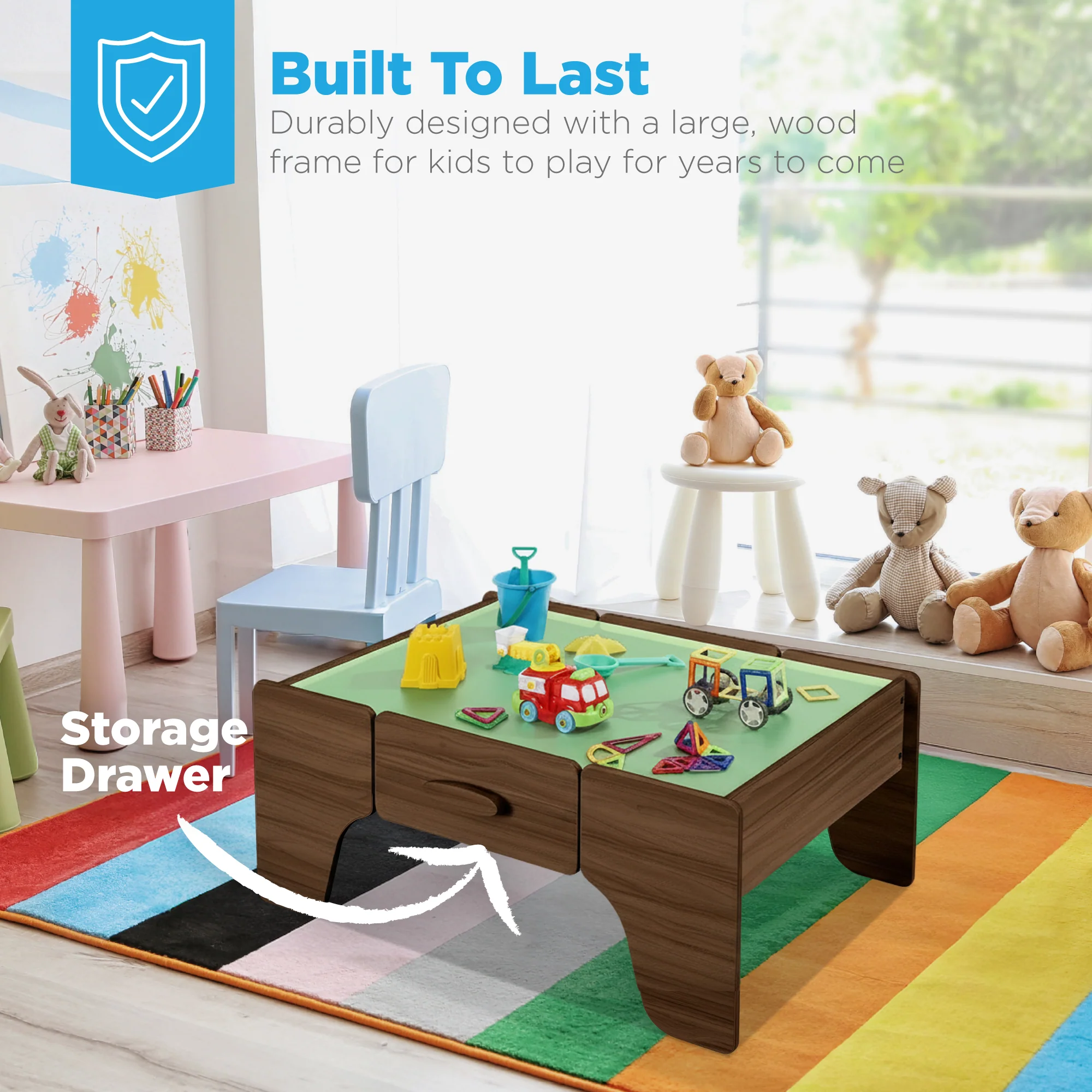 56 Piece Wooden Train Set Table for Kids w/Toy Storage Drawer - Image 13