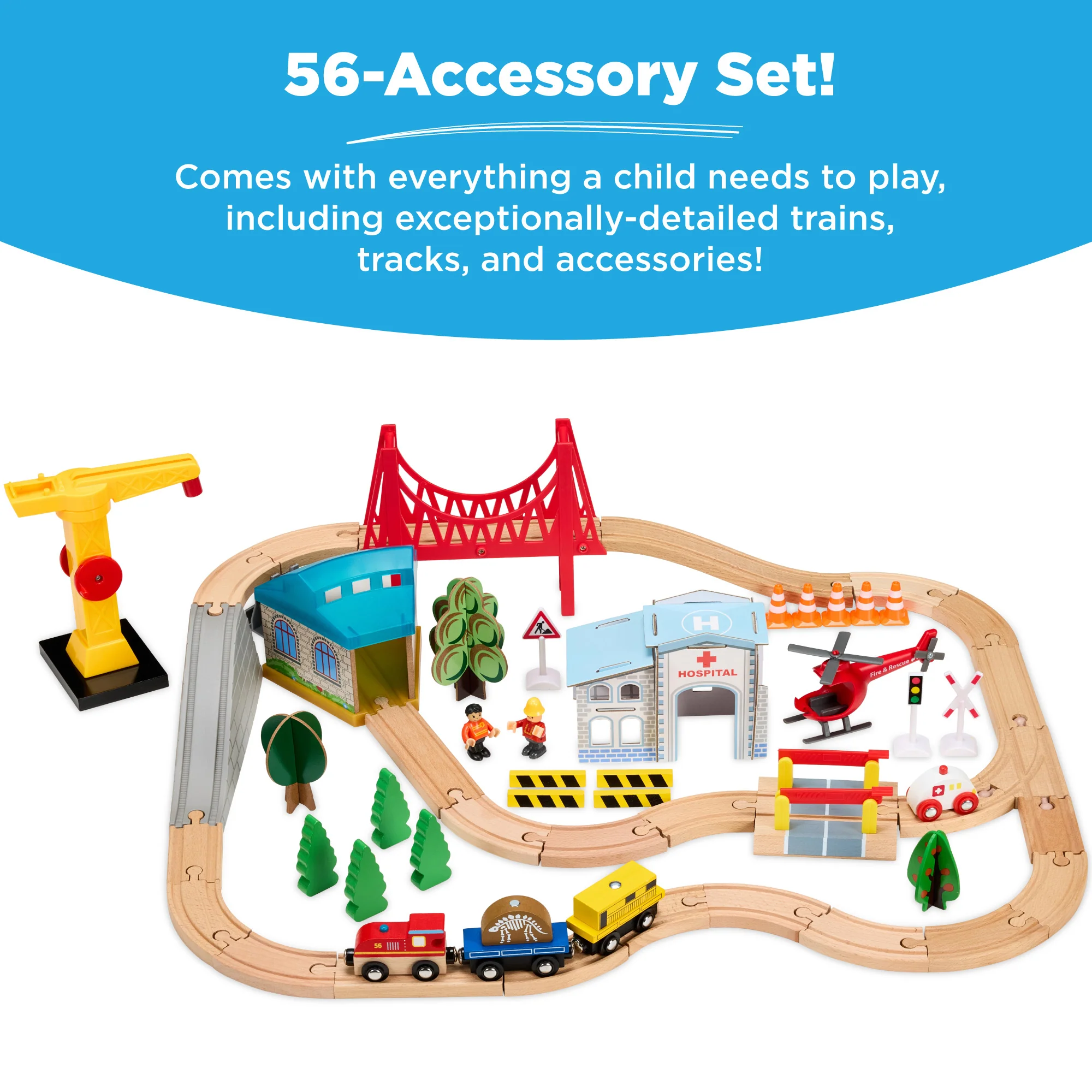 56 Piece Wooden Train Set Table for Kids w/Toy Storage Drawer - Image 4