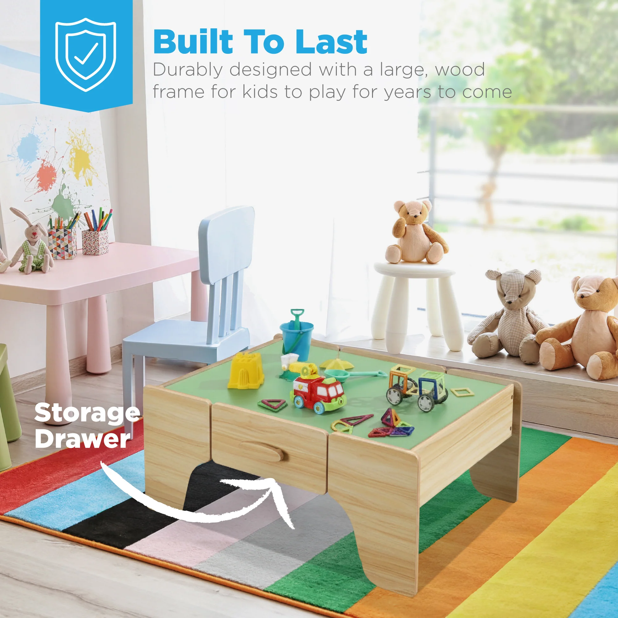 56 Piece Wooden Train Set Table for Kids w/Toy Storage Drawer - Image 6
