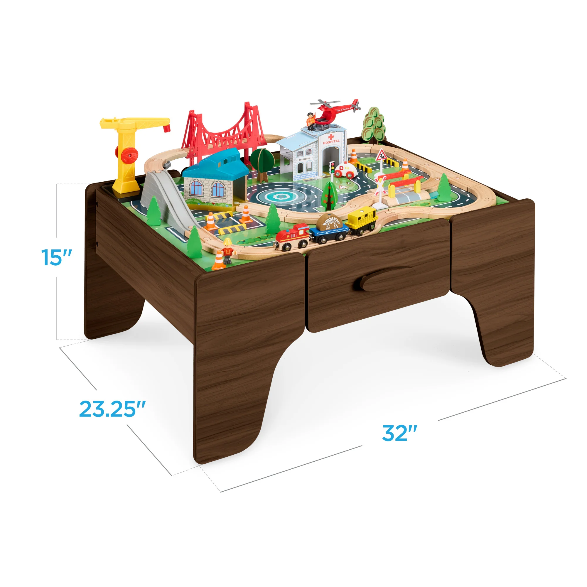 56 Piece Wooden Train Set Table for Kids w/Toy Storage Drawer - Image 9