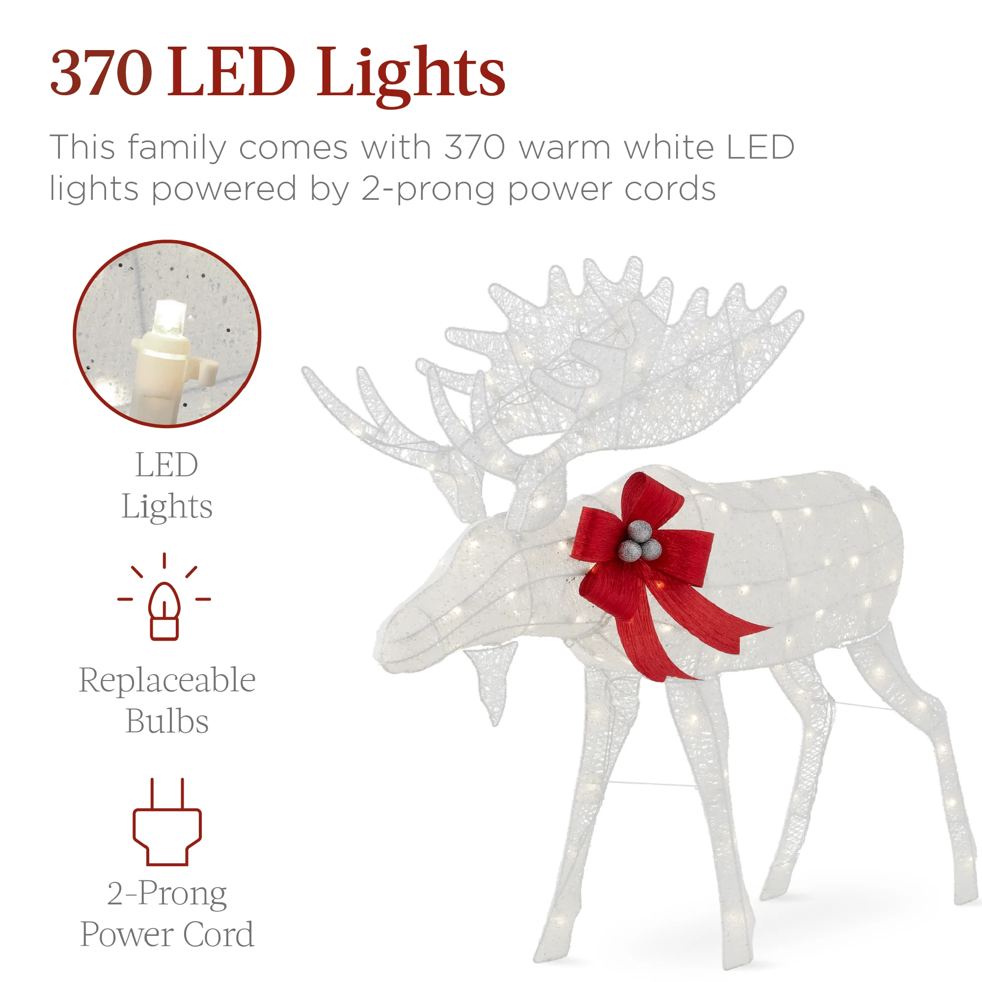 5ft 2-Piece Moose Family Lighted Outdoor Christmas Decor Set w/ LED Lights - Image 10