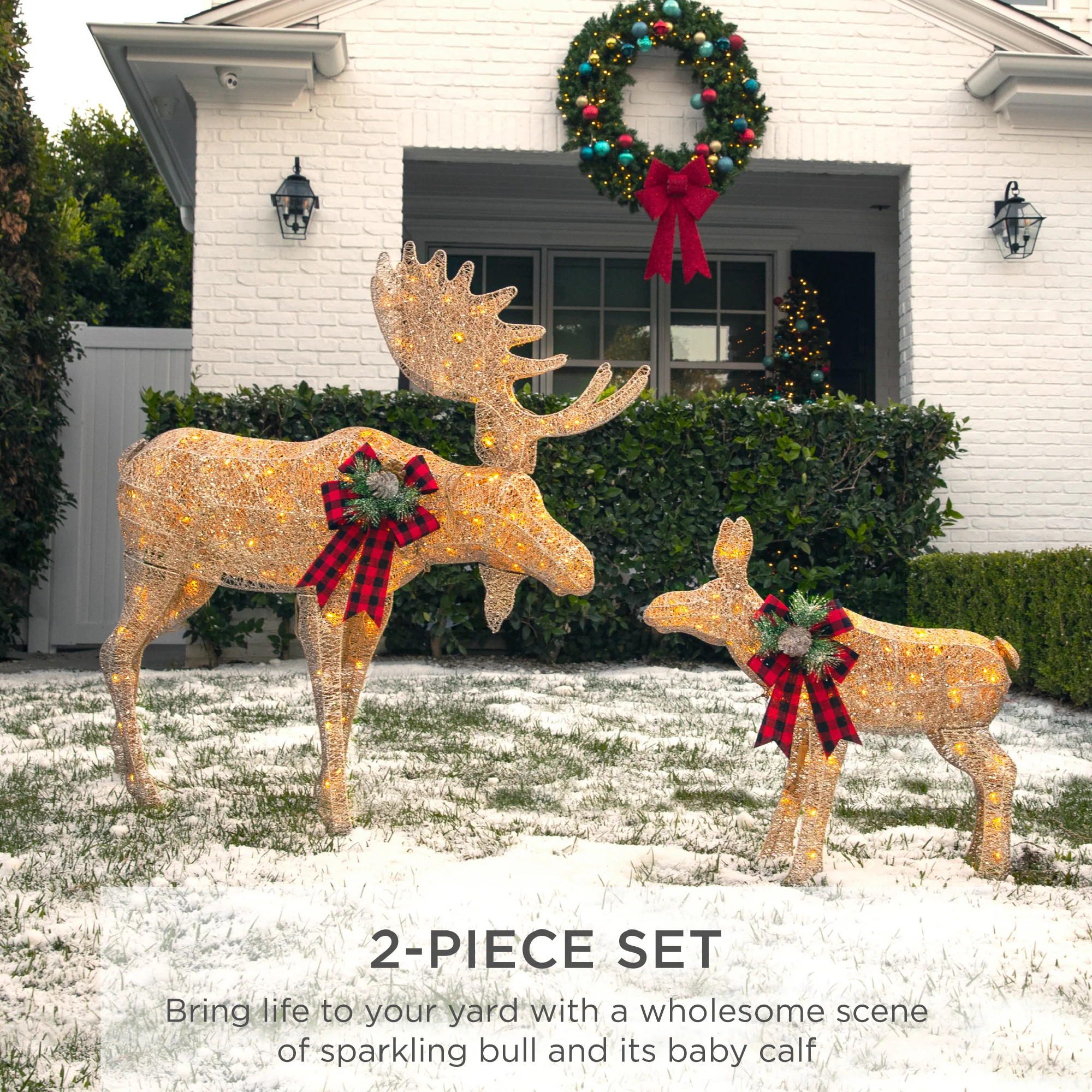 5ft 2-Piece Moose Family Lighted Outdoor Christmas Decor Set w/ LED Lights - Image 16