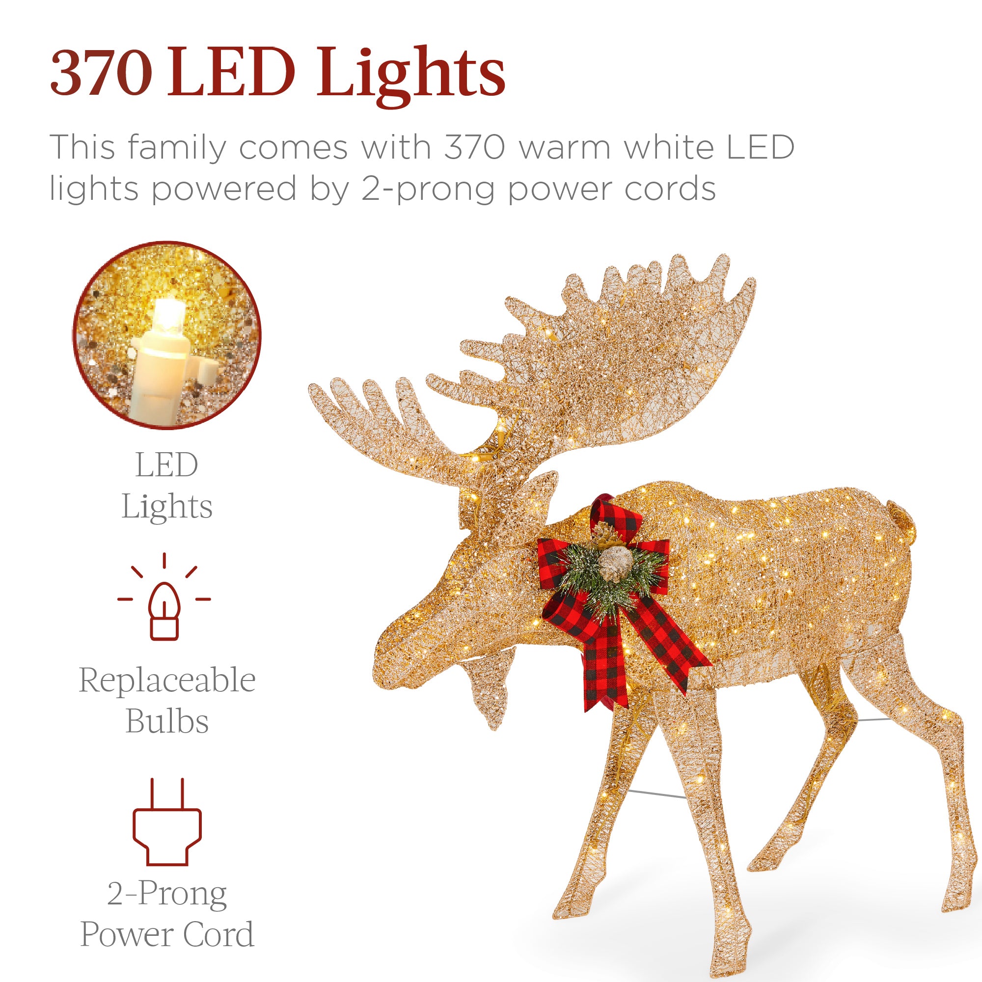 5ft 2-Piece Moose Family Lighted Outdoor Christmas Decor Set w/ LED Lights - Image 17