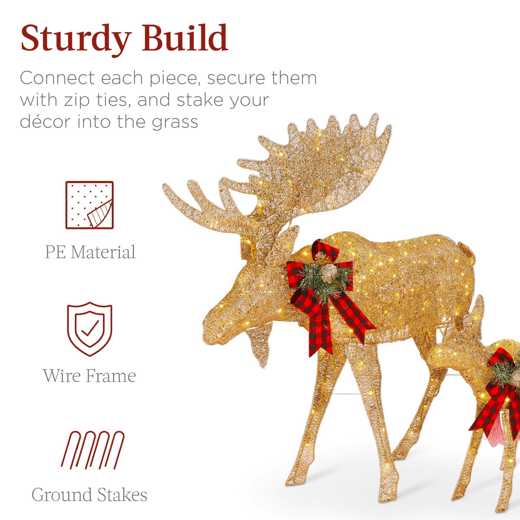 5ft 2-Piece Moose Family Lighted Outdoor Christmas Decor Set w/ LED Lights - Image 18