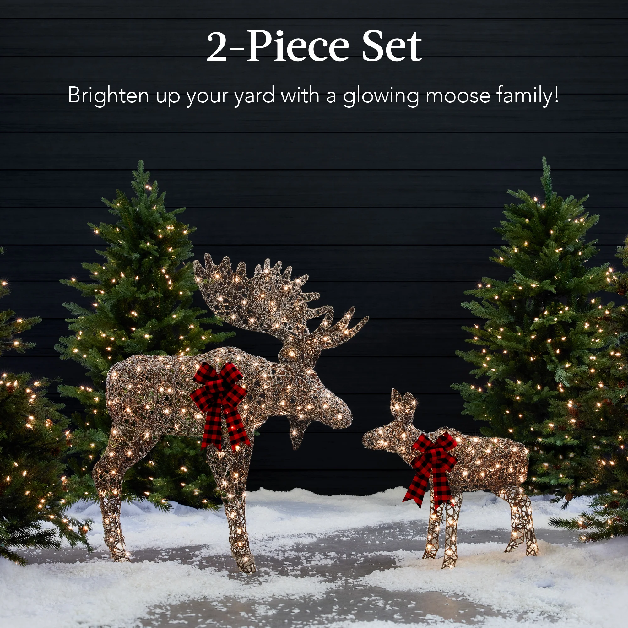 5ft 2-Piece Moose Family Lighted Outdoor Christmas Decor Set w/ LED Lights - Image 2
