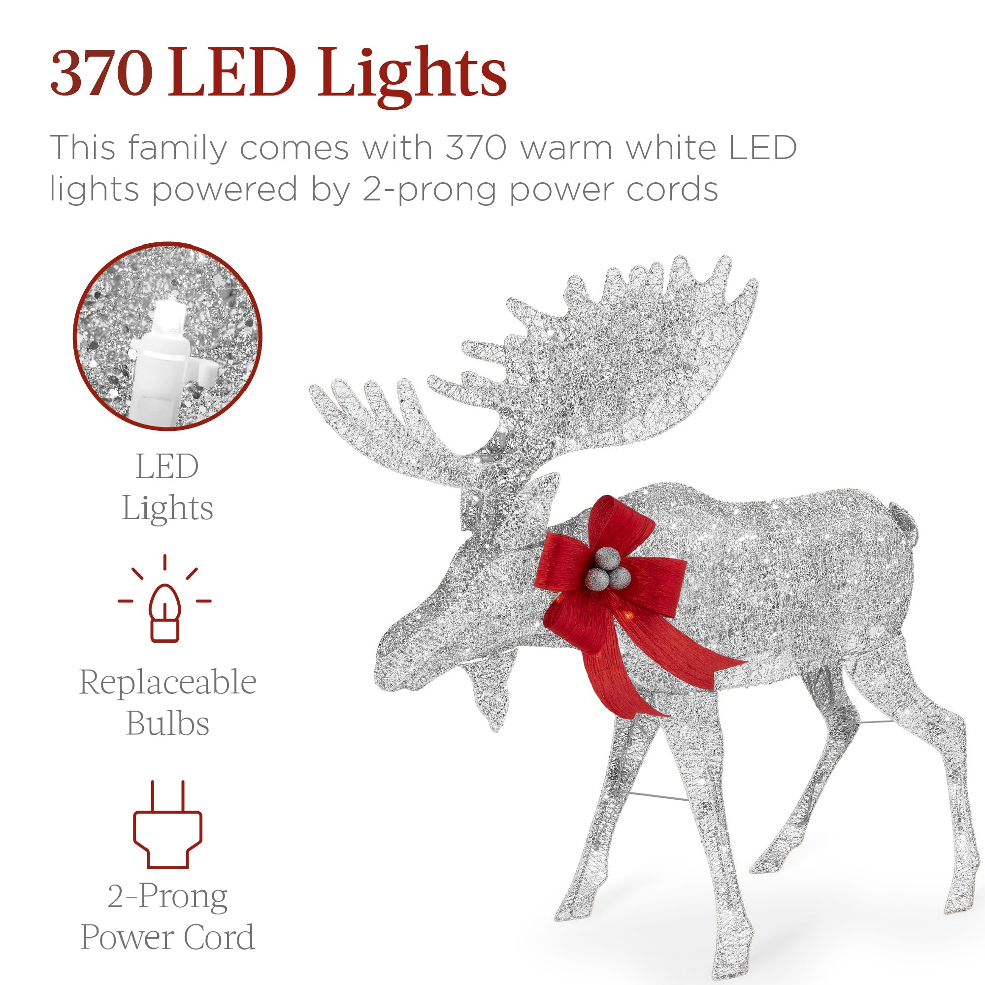 5ft 2-Piece Moose Family Lighted Outdoor Christmas Decor Set w/ LED Lights - Image 24