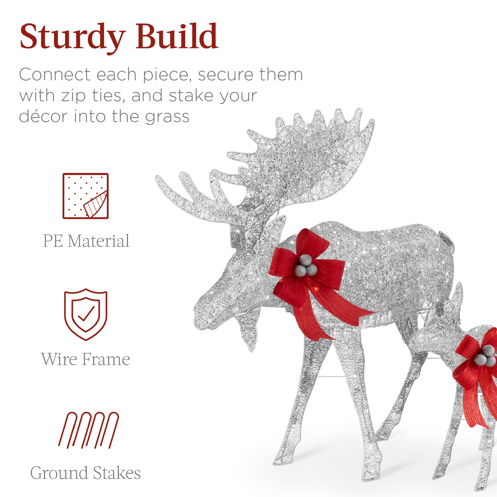 5ft 2-Piece Moose Family Lighted Outdoor Christmas Decor Set w/ LED Lights - Image 25