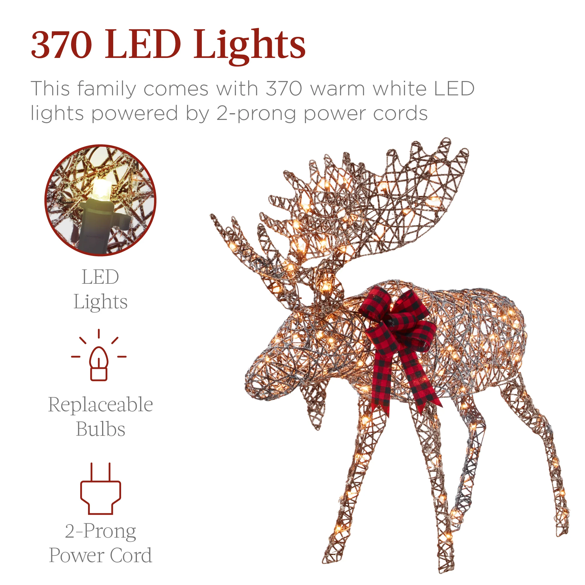 5ft 2-Piece Moose Family Lighted Outdoor Christmas Decor Set w/ LED Lights - Image 3