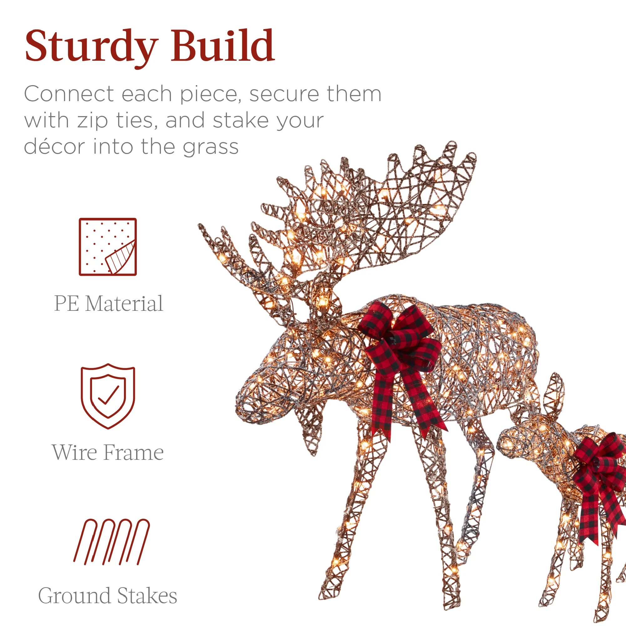 5ft 2-Piece Moose Family Lighted Outdoor Christmas Decor Set w/ LED Lights - Image 4