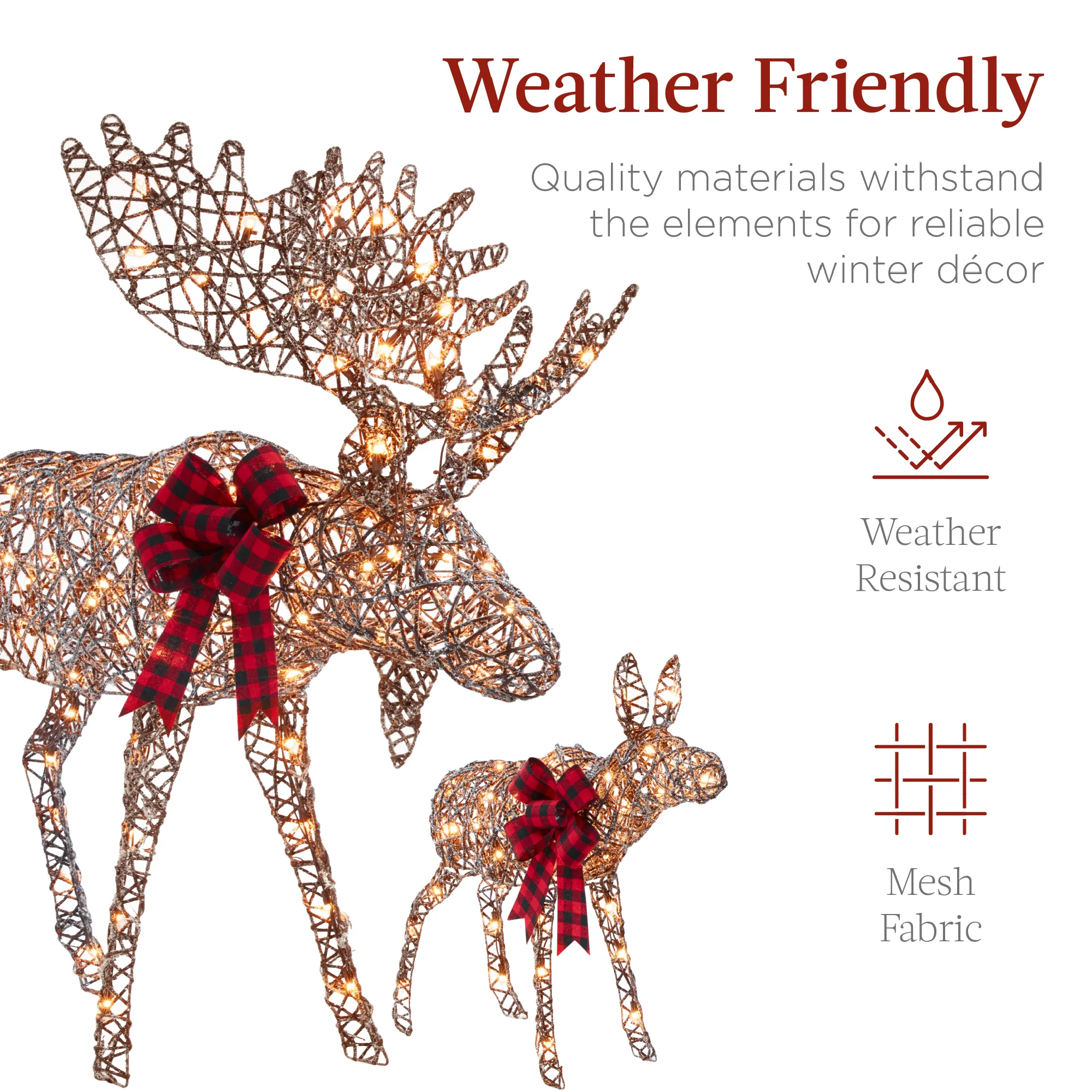 5ft 2-Piece Moose Family Lighted Outdoor Christmas Decor Set w/ LED Lights - Image 5