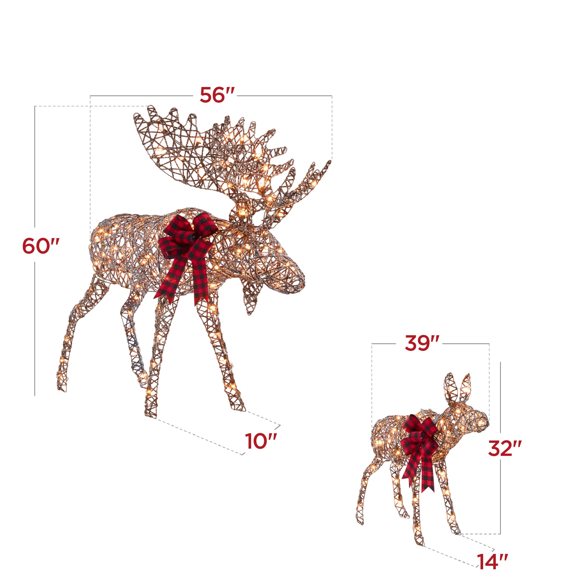 5ft 2-Piece Moose Family Lighted Outdoor Christmas Decor Set w/ LED Lights - Image 7