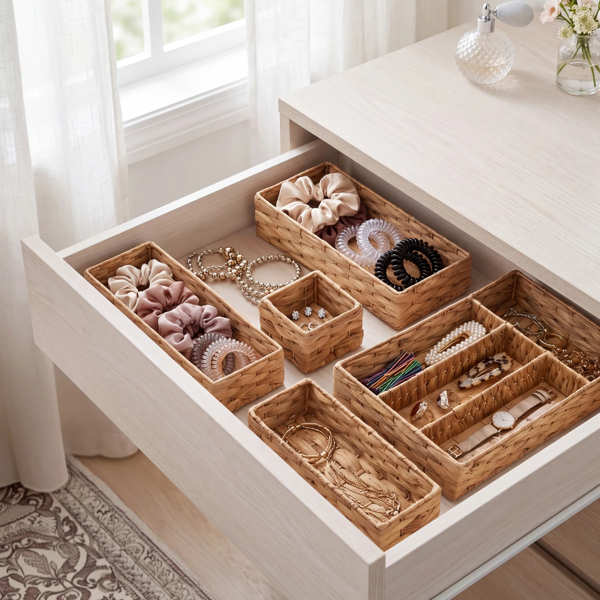 5PC Flatware Organizer Set, Woven Modular Silverware & Utensil Drawer Trays - Image 14