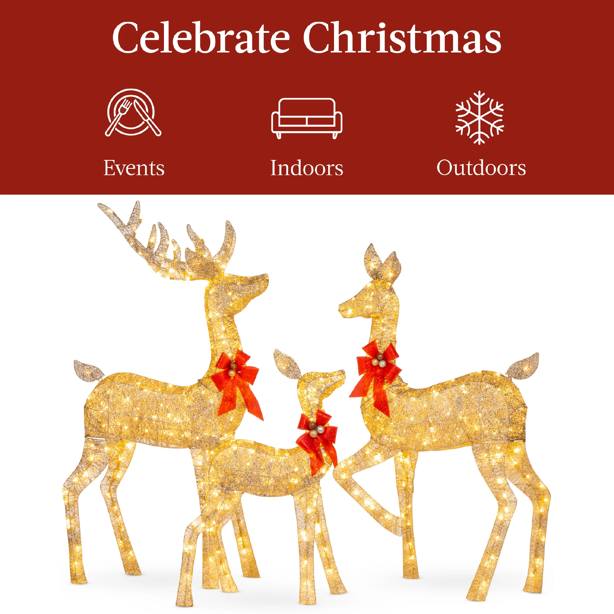 6.5ft 3-Piece Lighted Christmas Deer Set Outdoor Decor with LED Lights - Image 6