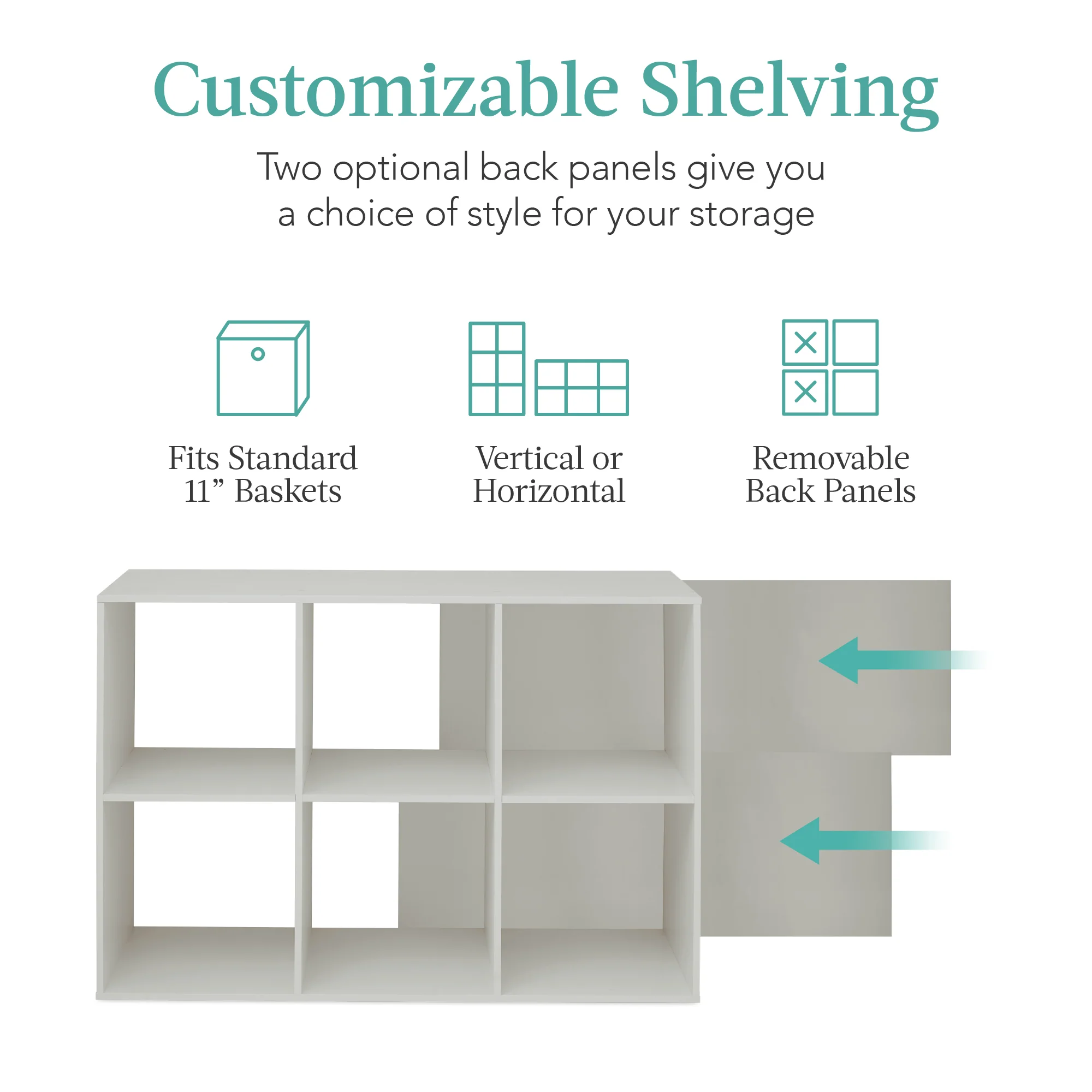 6-Cube Bookshelf, 11in Storage Display w/ Removable Panels, Customizable - Image 11