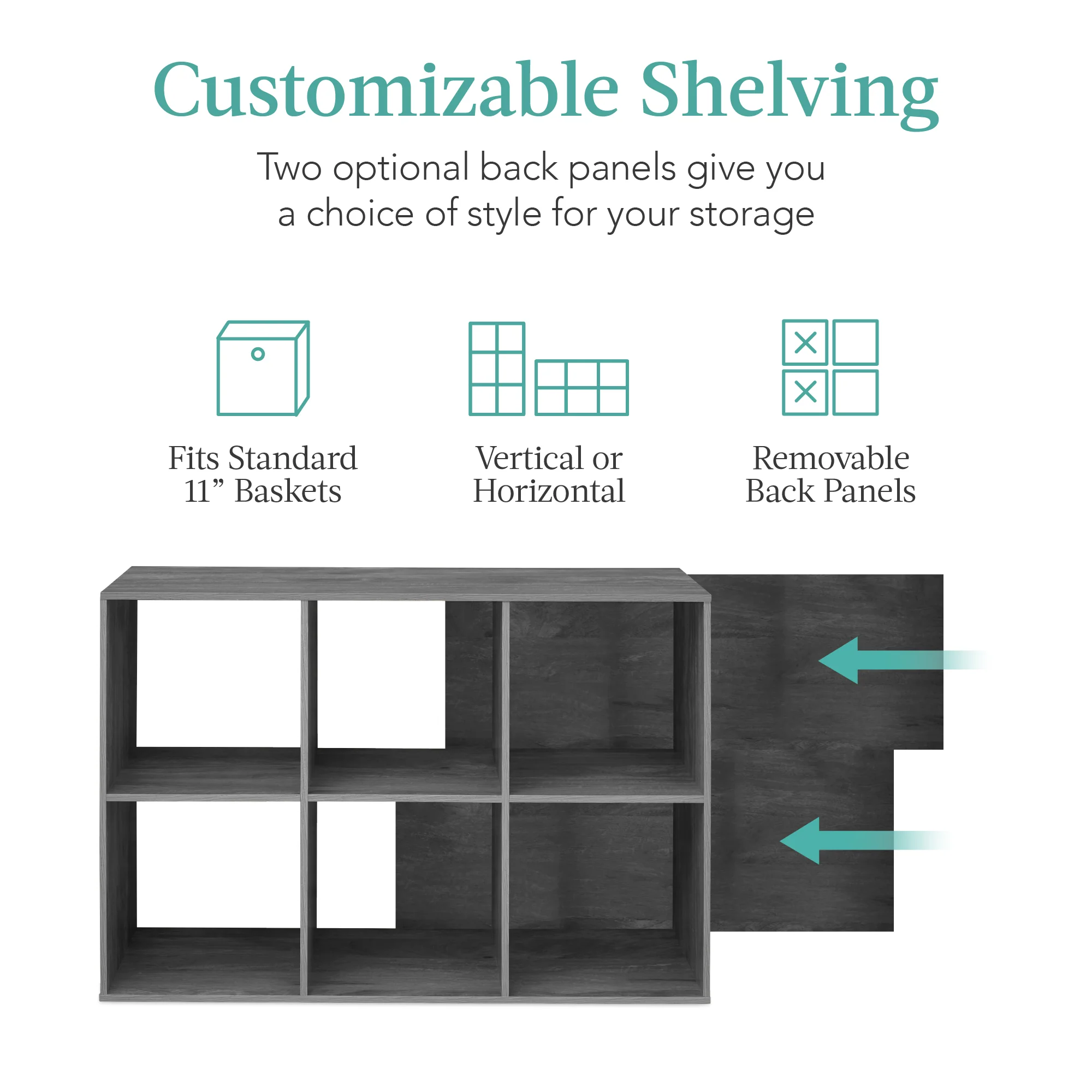 6-Cube Bookshelf, 11in Storage Display w/ Removable Panels, Customizable - Image 19