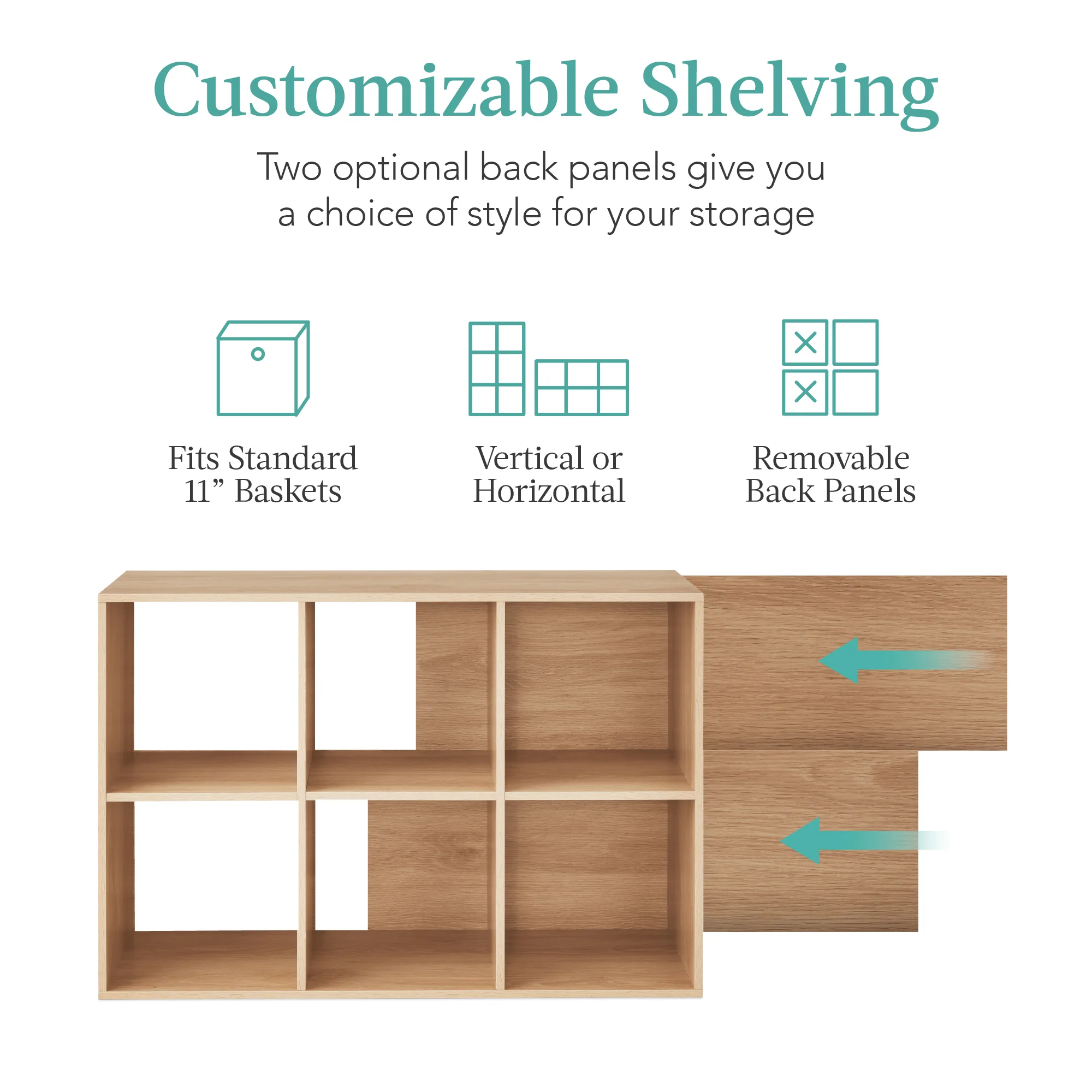 6-Cube Bookshelf, 11in Storage Display w/ Removable Panels, Customizable - Image 26