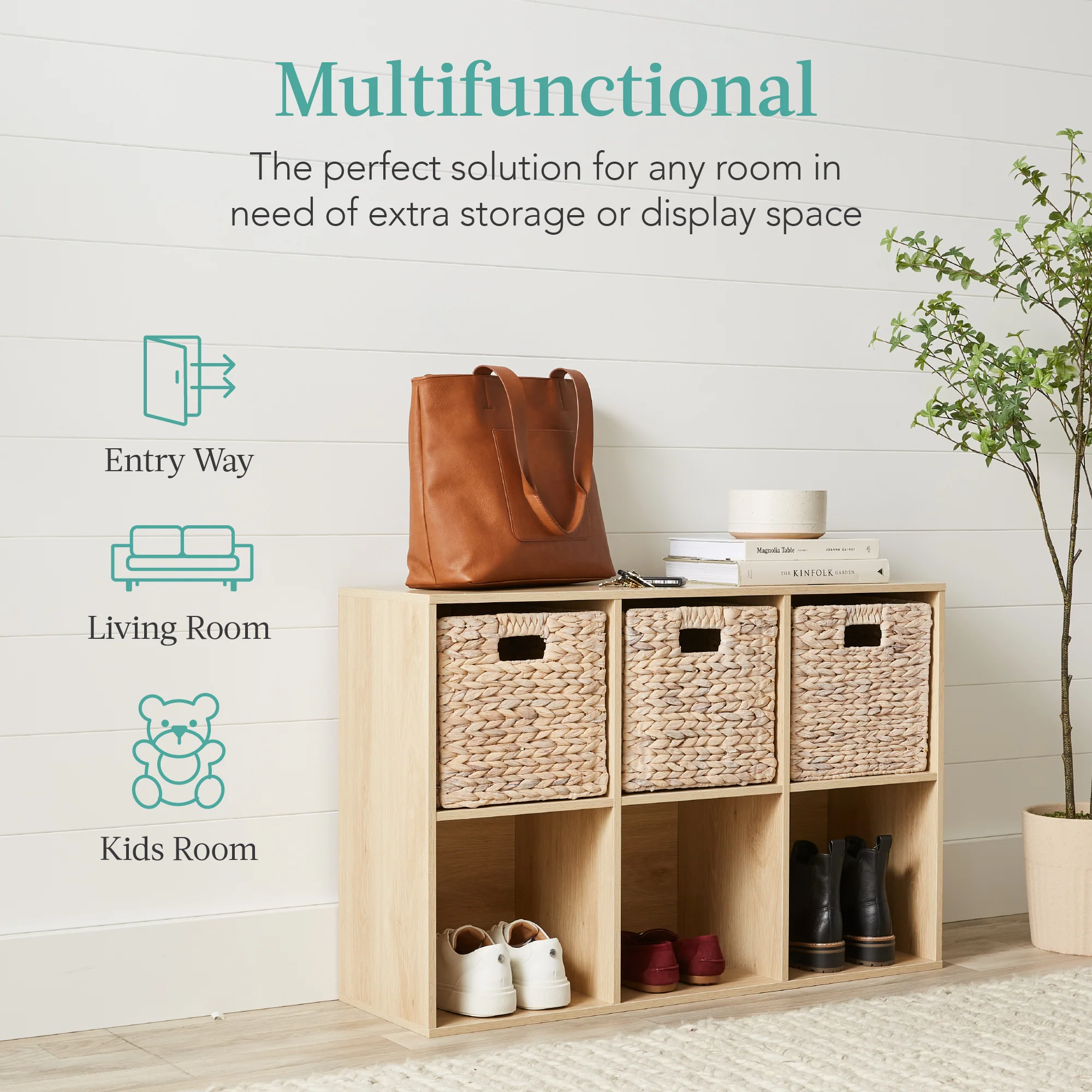 6-Cube Bookshelf, 11in Storage Display w/ Removable Panels, Customizable - Image 27