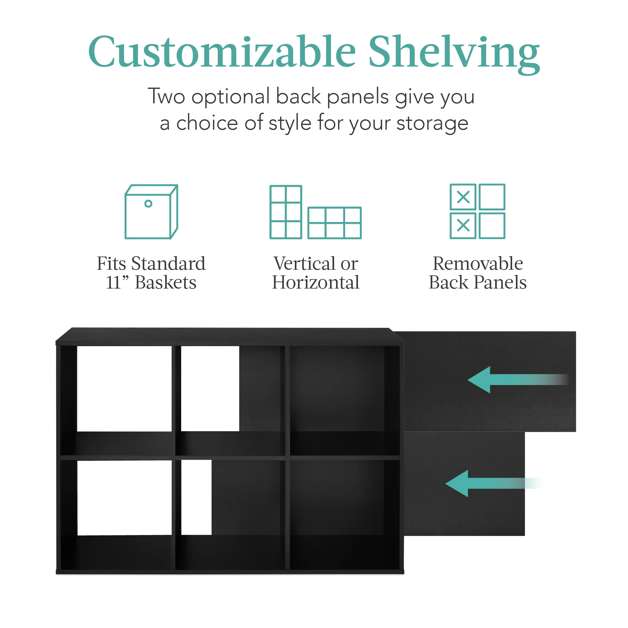 6-Cube Bookshelf, 11in Storage Display w/ Removable Panels, Customizable - Image 34