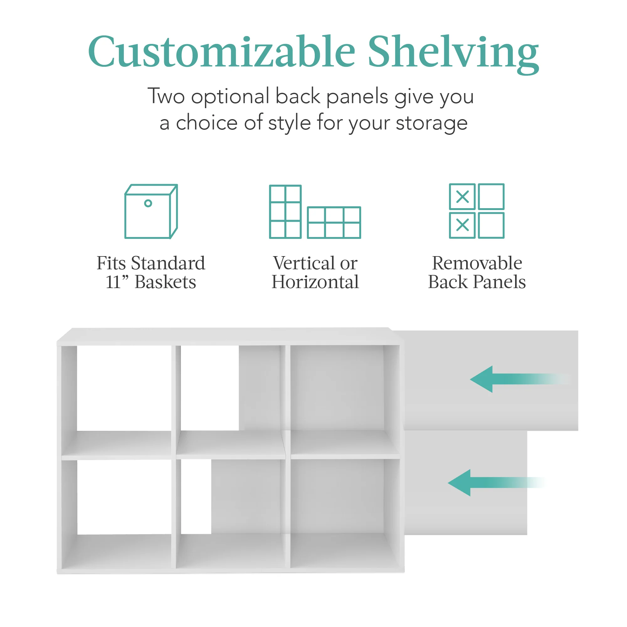 6-Cube Bookshelf, 11in Storage Display w/ Removable Panels, Customizable - Image 42