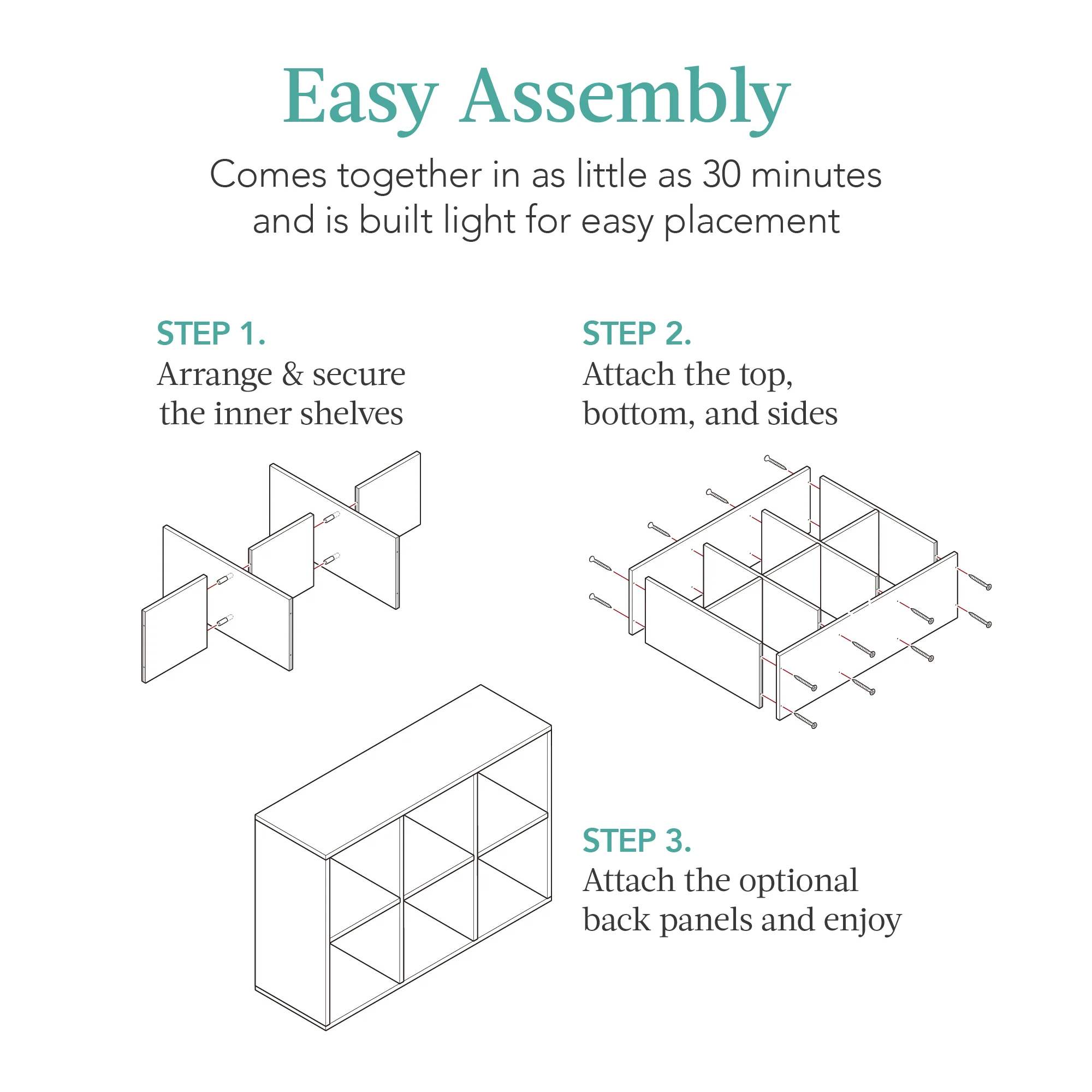 6-Cube Bookshelf, 11in Storage Display w/ Removable Panels, Customizable - Image 46