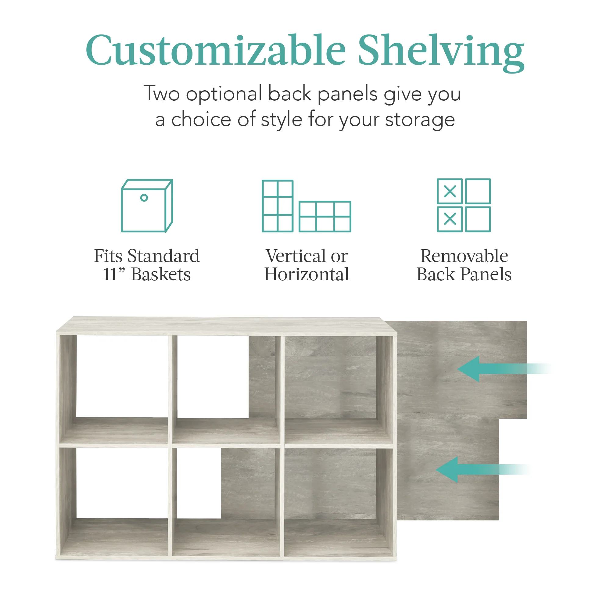 6-Cube Bookshelf, 11in Storage Display w/ Removable Panels, Customizable - Image 51