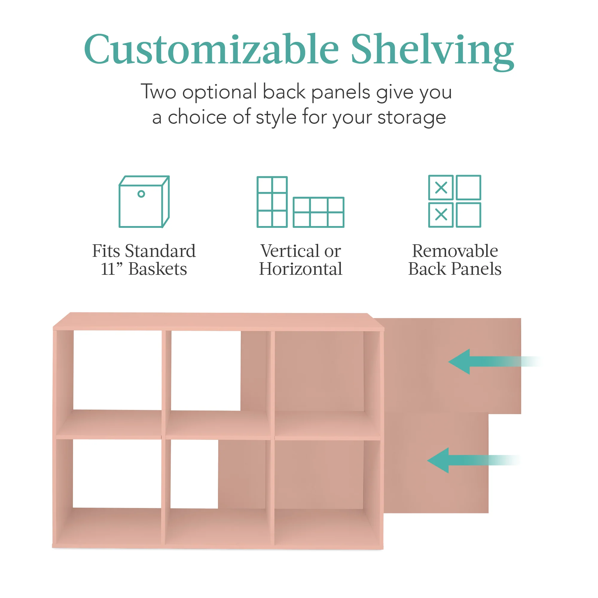 6-Cube Bookshelf, 11in Storage Display w/ Removable Panels, Customizable - Image 59