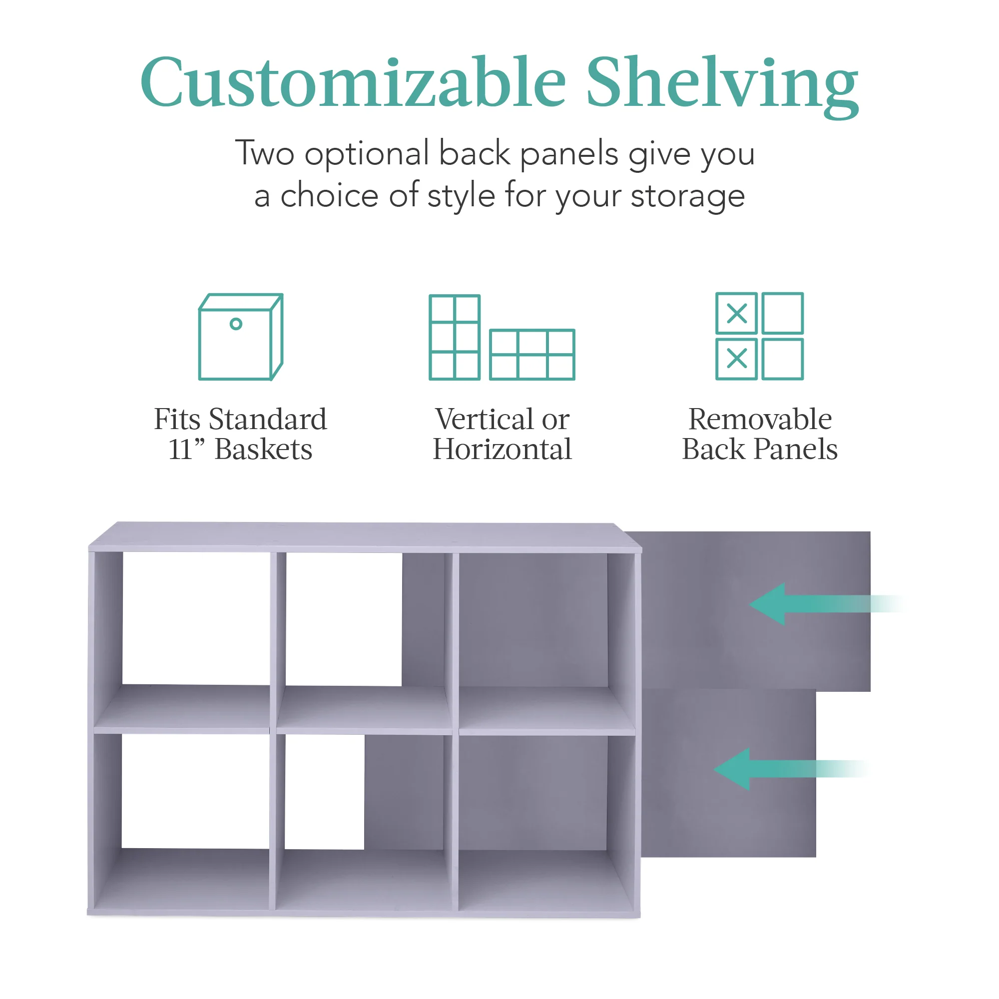 6-Cube Bookshelf, 11in Storage Display w/ Removable Panels, Customizable - Image 67