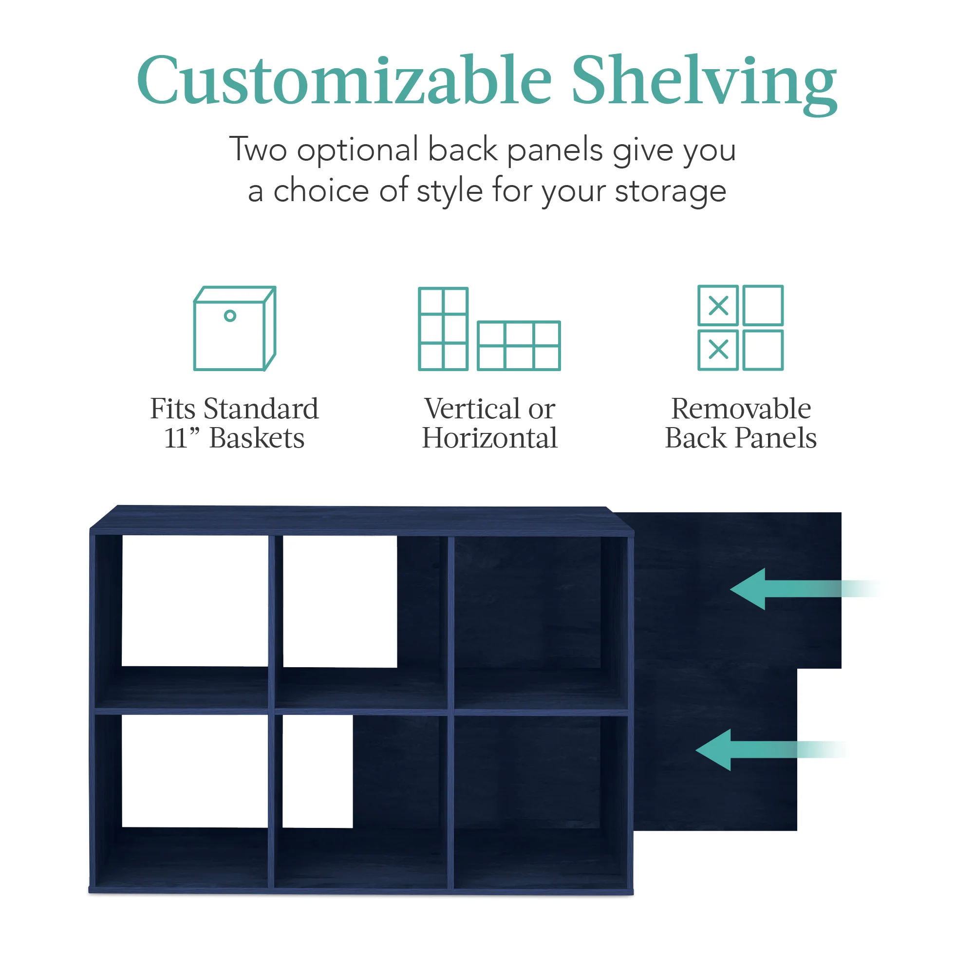 6-Cube Bookshelf, 11in Storage Display w/ Removable Panels, Customizable - Image 75