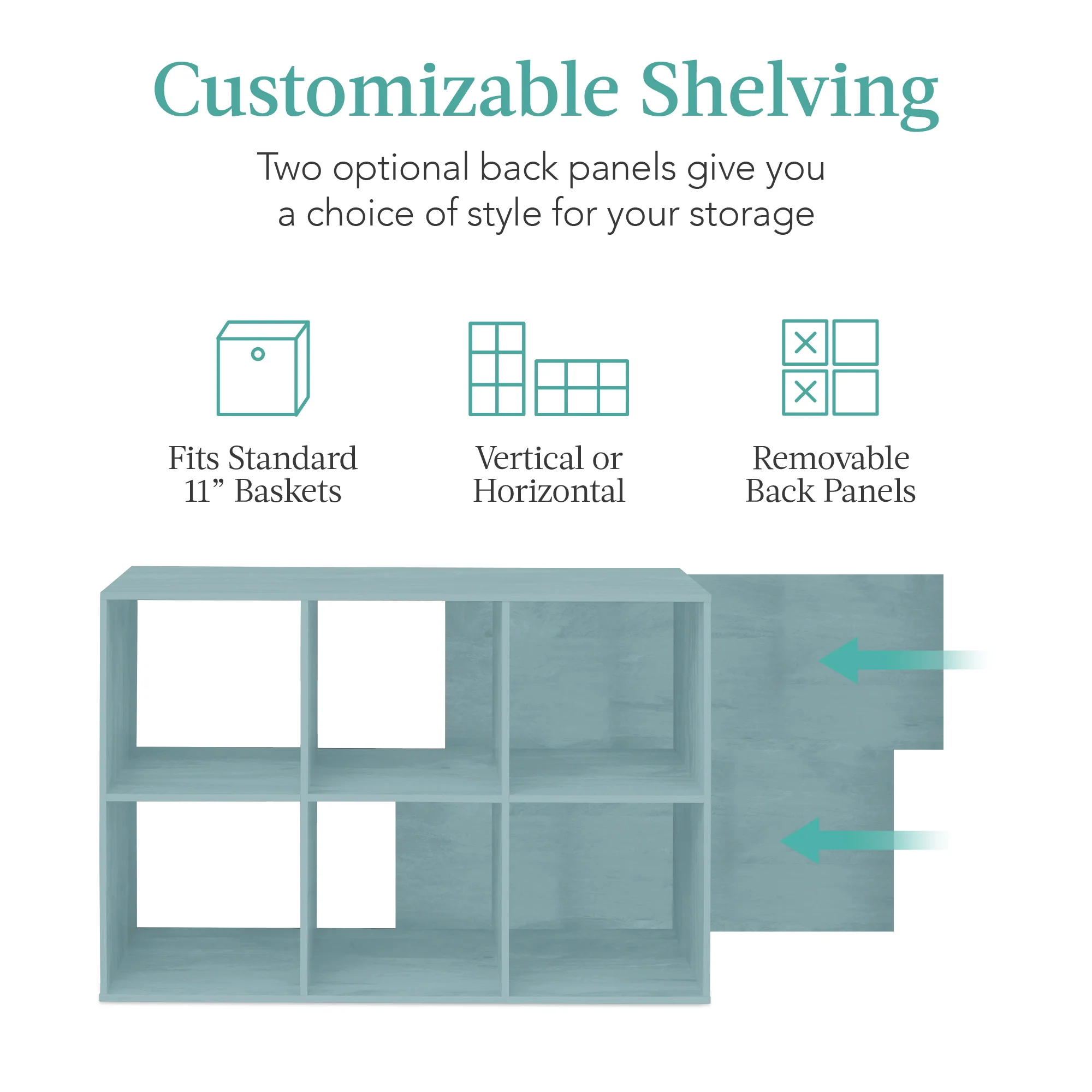 6-Cube Bookshelf, 11in Storage Display w/ Removable Panels, Customizable - Image 99