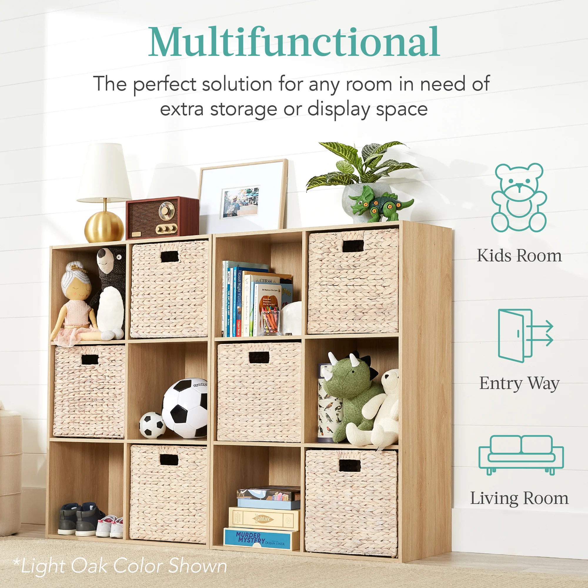 6-Cube Bookshelf, 13.5in Storage Display w/ Removable Panels, Customizable - Image 12