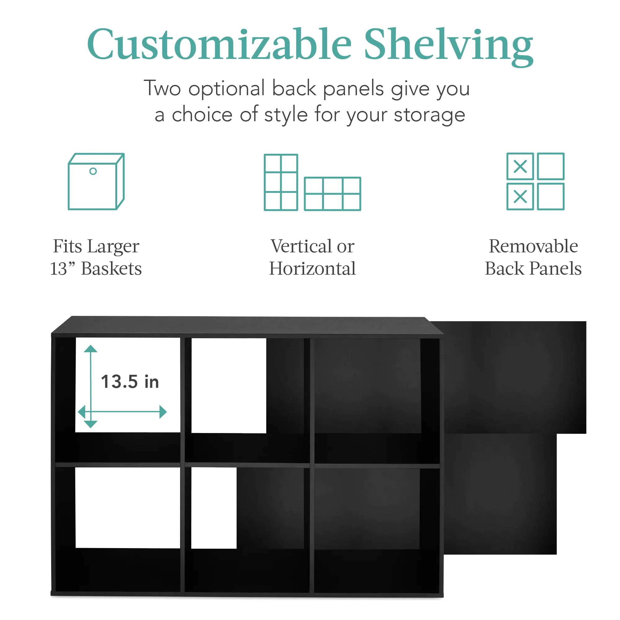 6-Cube Bookshelf, 13.5in Storage Display w/ Removable Panels, Customizable - Image 18