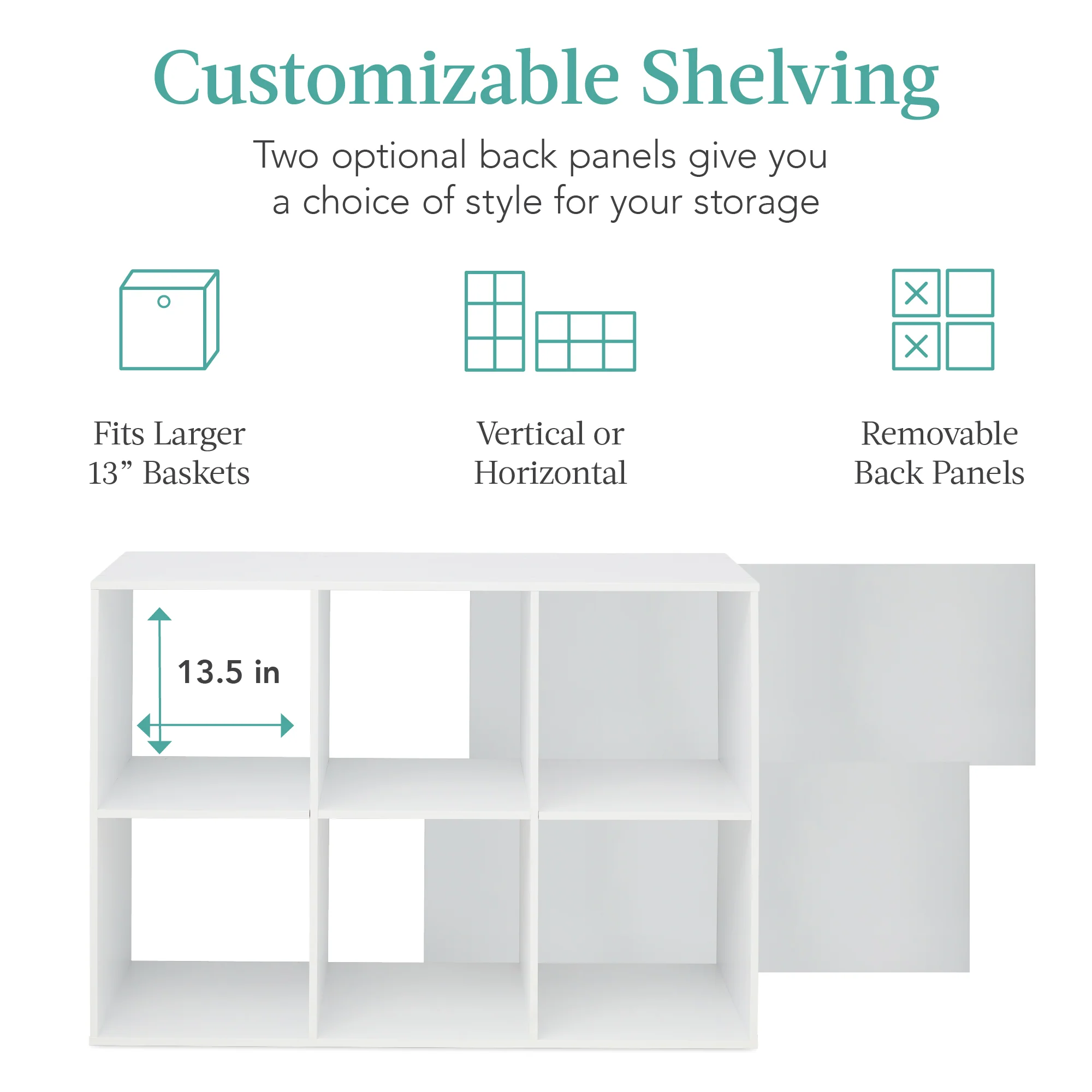 6-Cube Bookshelf, 13.5in Storage Display w/ Removable Panels, Customizable - Image 3