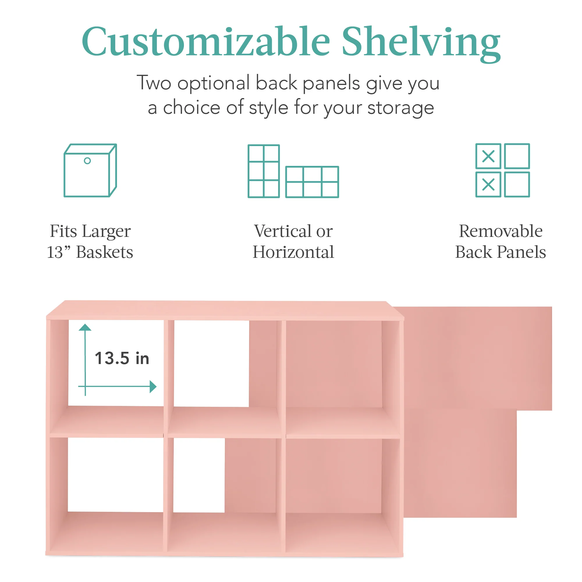 6-Cube Bookshelf, 13.5in Storage Display w/ Removable Panels, Customizable - Image 57