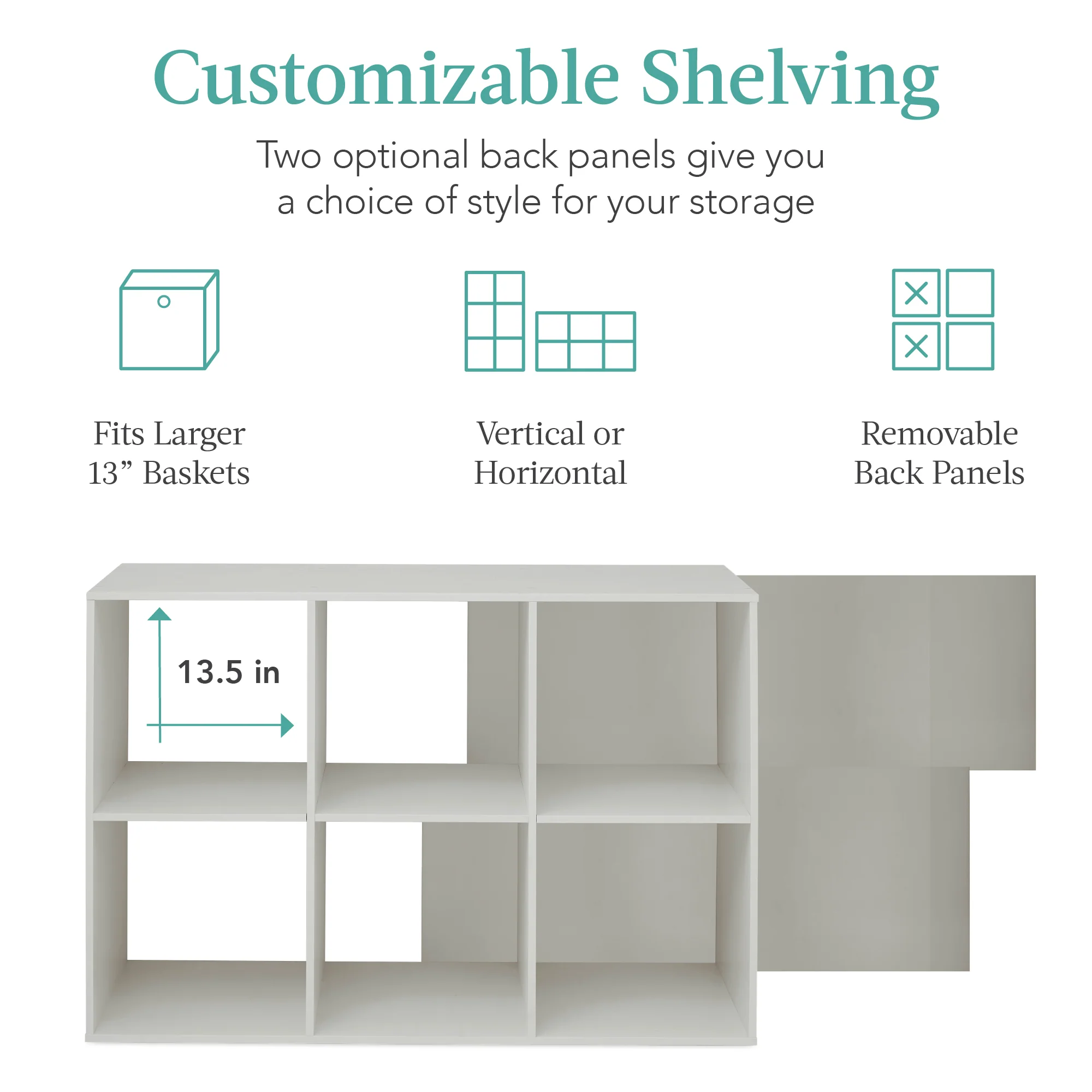 6-Cube Bookshelf, 13.5in Storage Display w/ Removable Panels, Customizable - Image 81