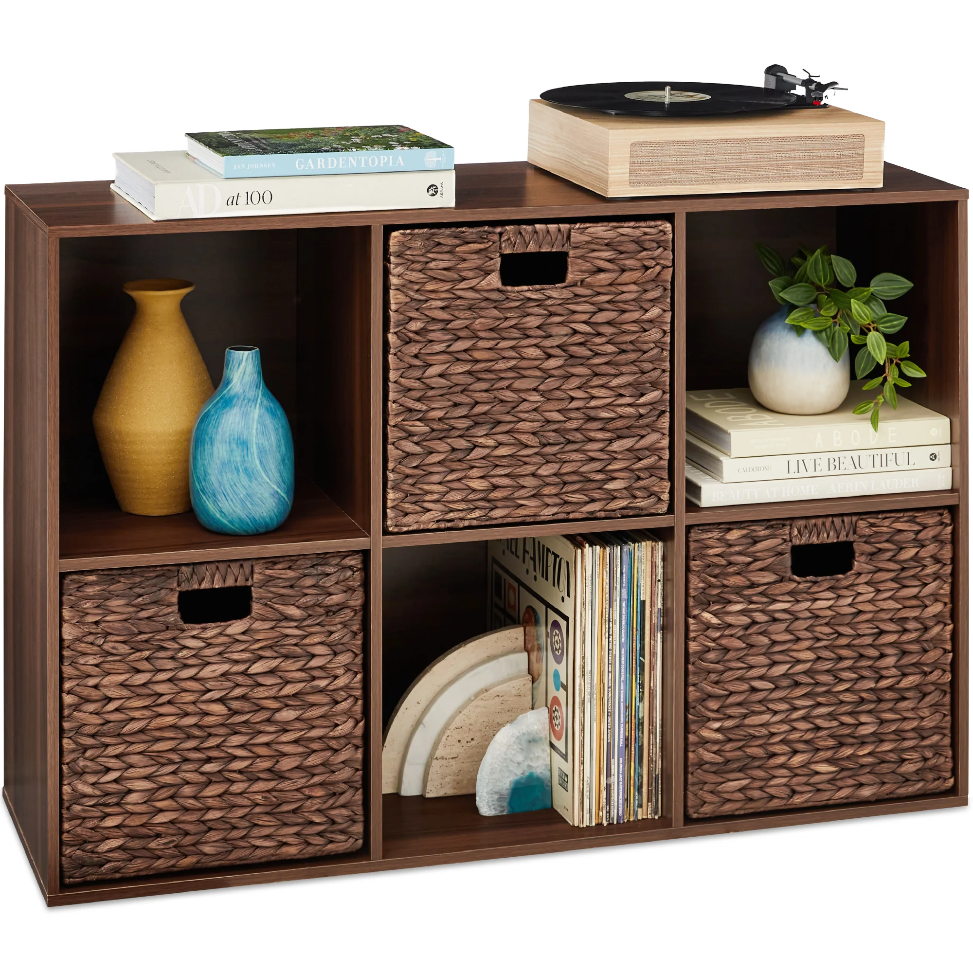 6-Cube Bookshelf, 13.5in Storage Display w/ Removable Panels, Customizable - Image 9