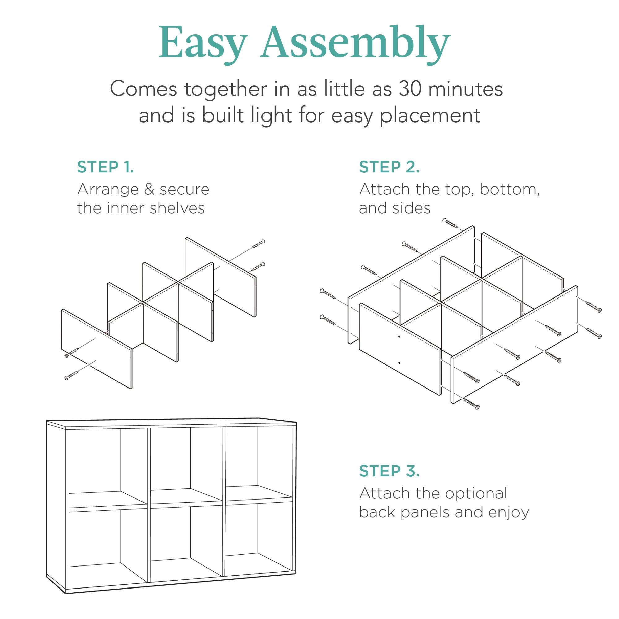 6-Cube Bookshelf, 13.5in Storage Display w/ Removable Panels, Customizable - Image 93