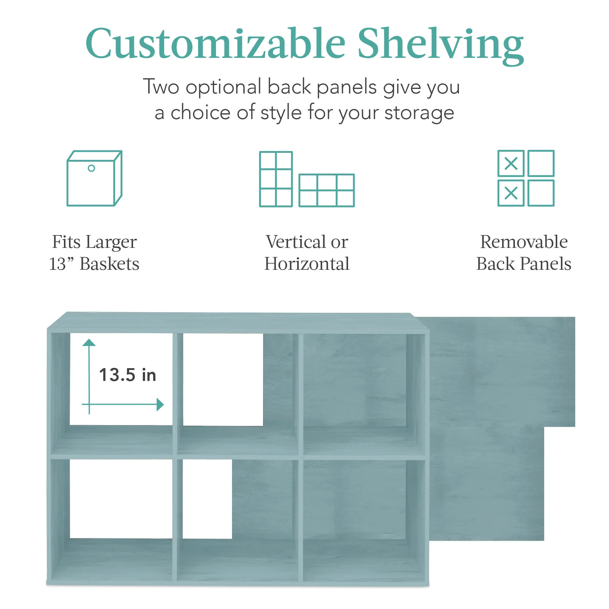6-Cube Bookshelf, 13.5in Storage Display w/ Removable Panels, Customizable - Image 97