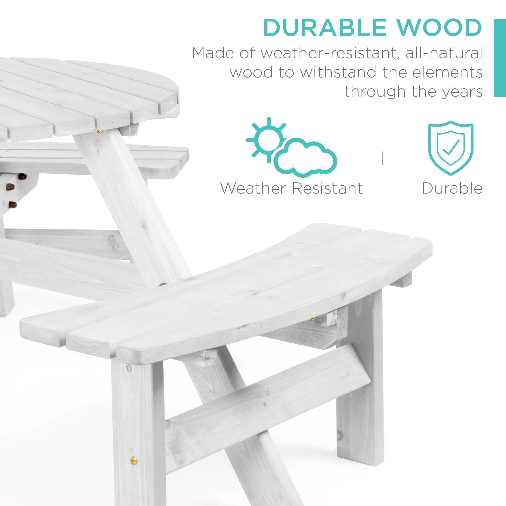 6-Person Circular Wooden Picnic Table w/ Umbrella Hole, 3 Benches - Image 30