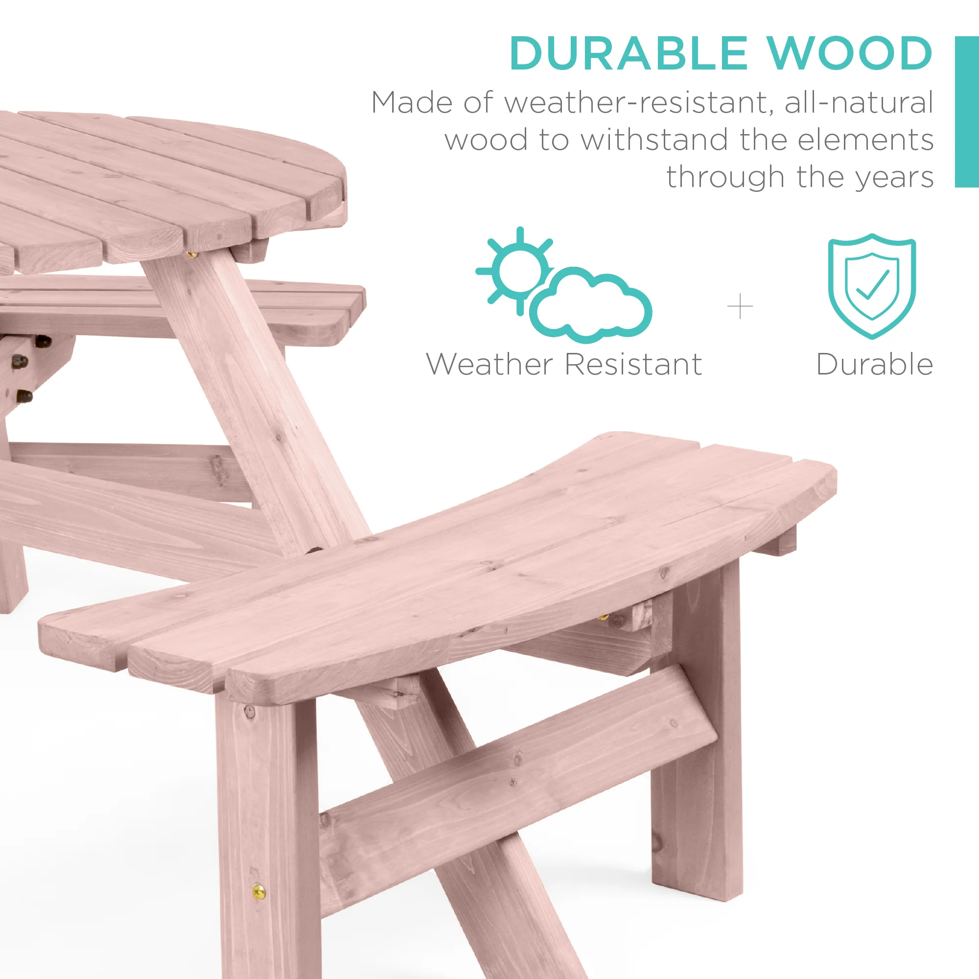 6-Person Circular Wooden Picnic Table w/ Umbrella Hole, 3 Benches - Image 44