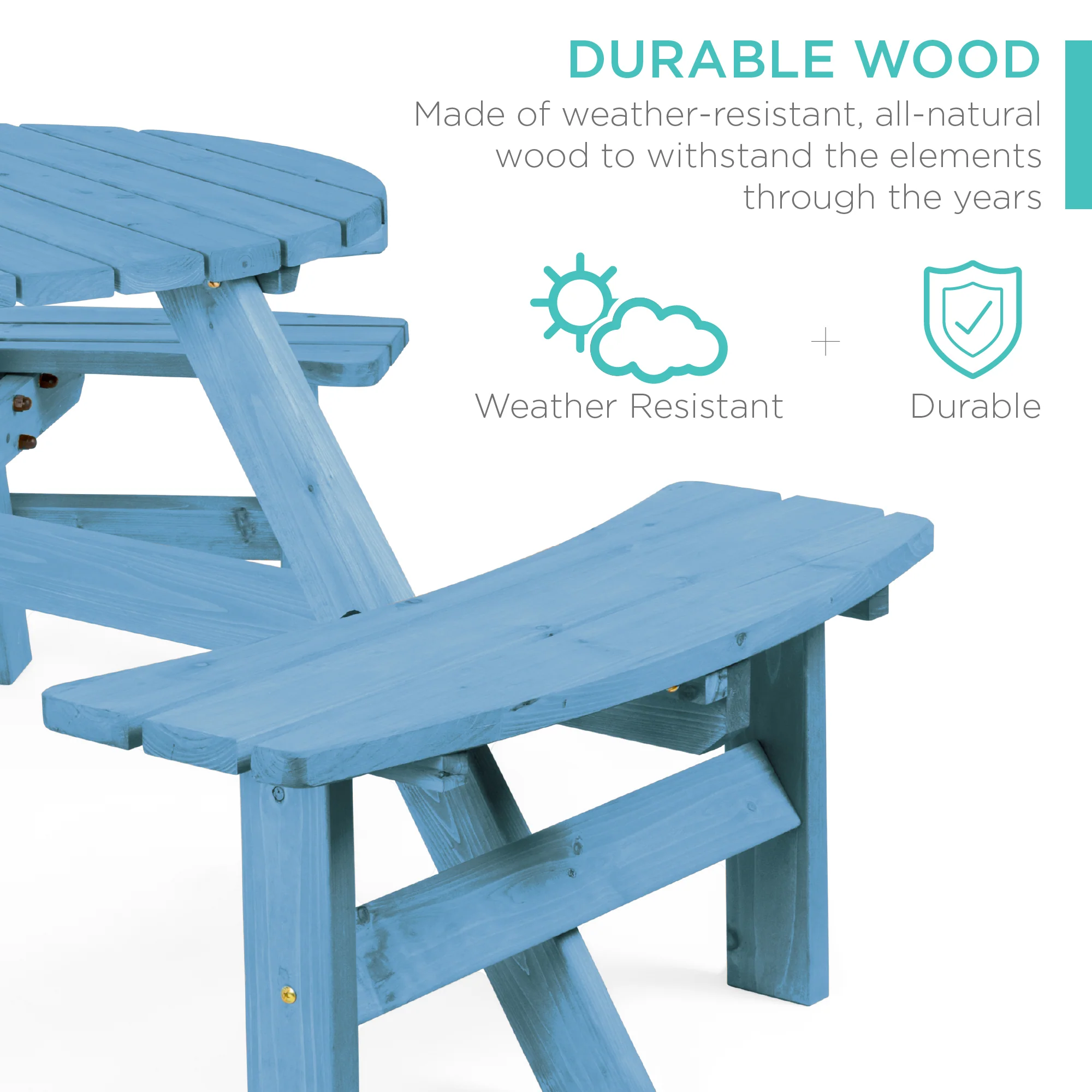 6-Person Circular Wooden Picnic Table w/ Umbrella Hole, 3 Benches - Image 65