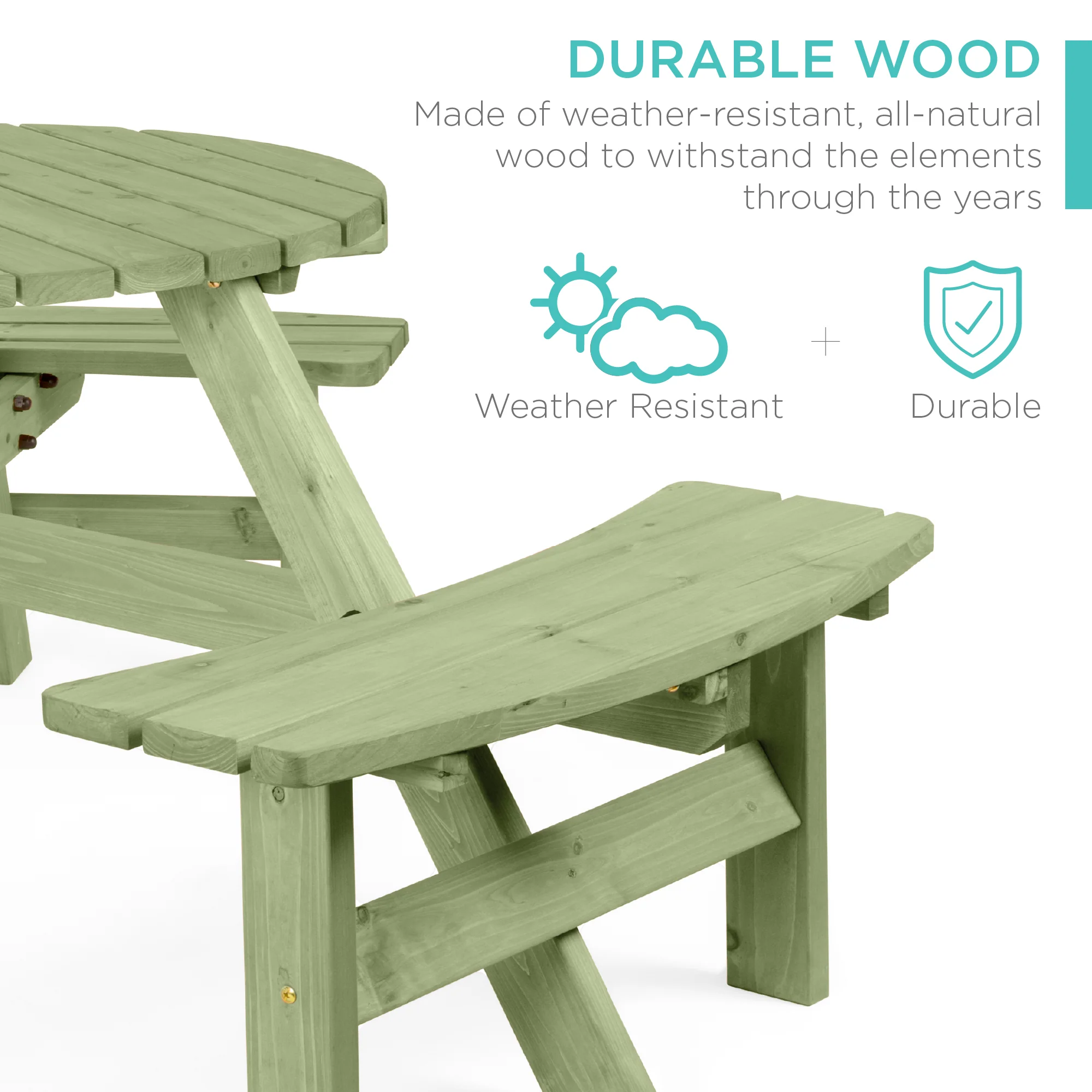 6-Person Circular Wooden Picnic Table w/ Umbrella Hole, 3 Benches - Image 9