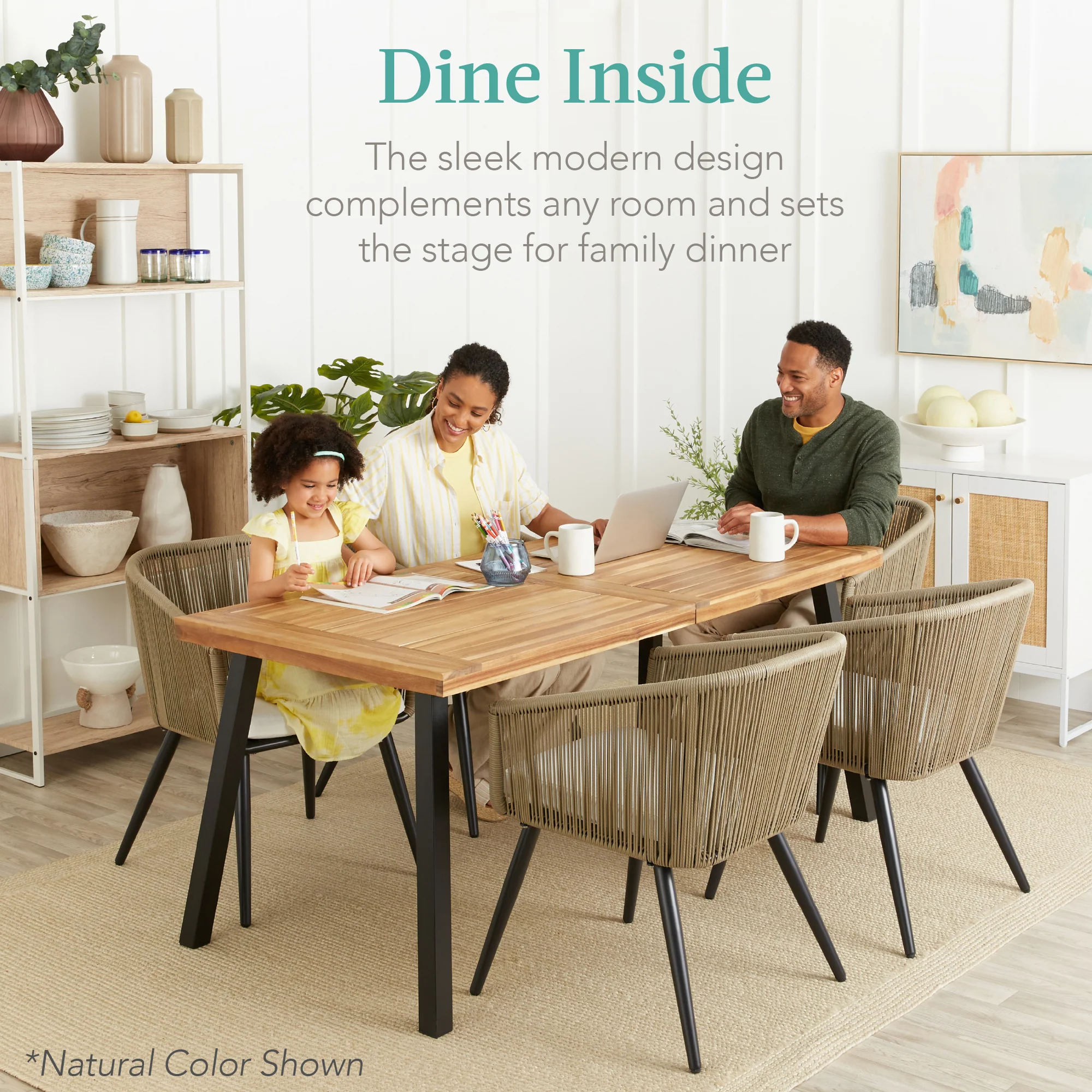 6-Person Indoor Outdoor Acacia Wood Dining Table - Image 30