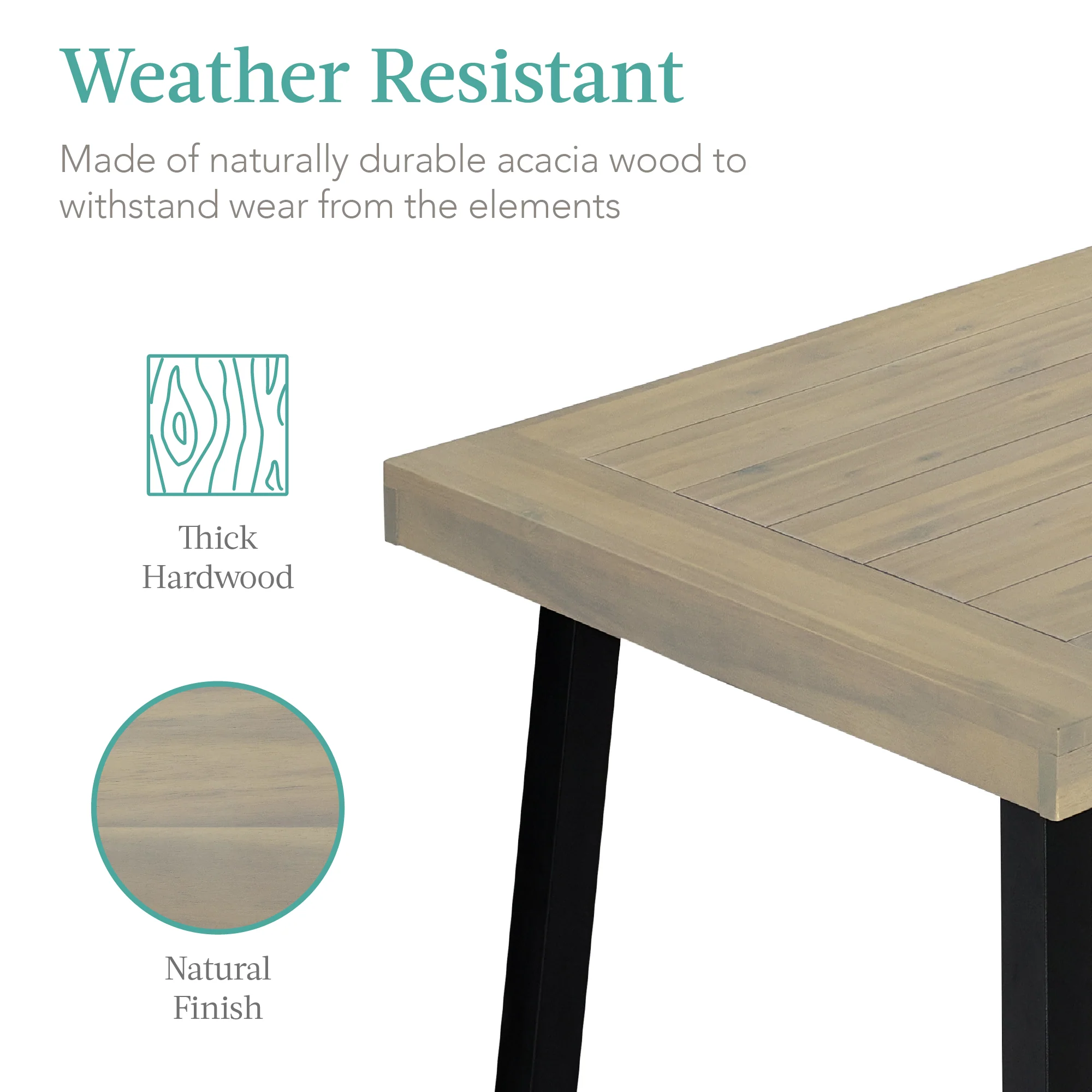 6-Person Indoor Outdoor Acacia Wood Dining Table - Image 4