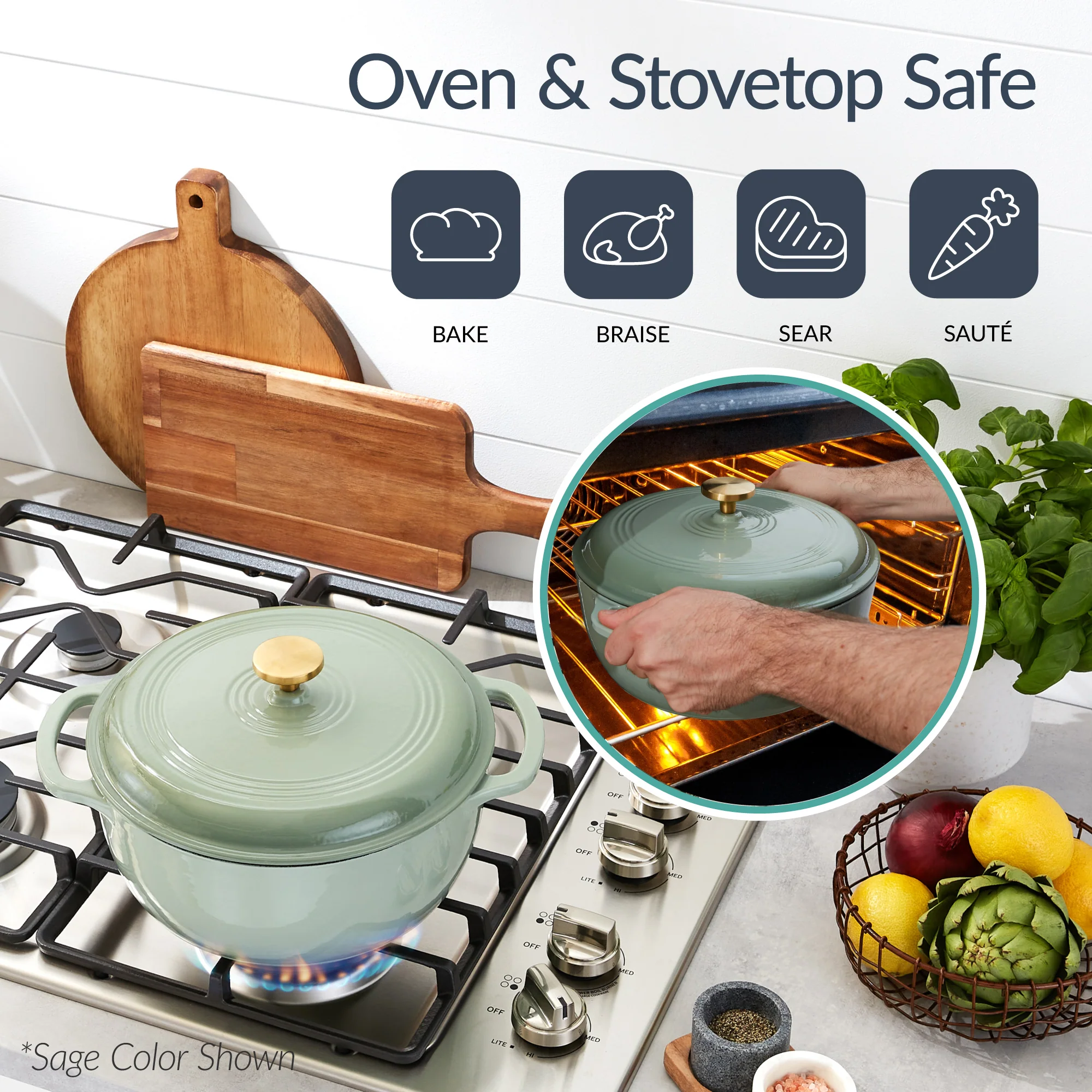 6-Piece Cast Iron Cookware Set, Dutch Oven, Skillet W/Lid, Grill Pan, Press - Image 24